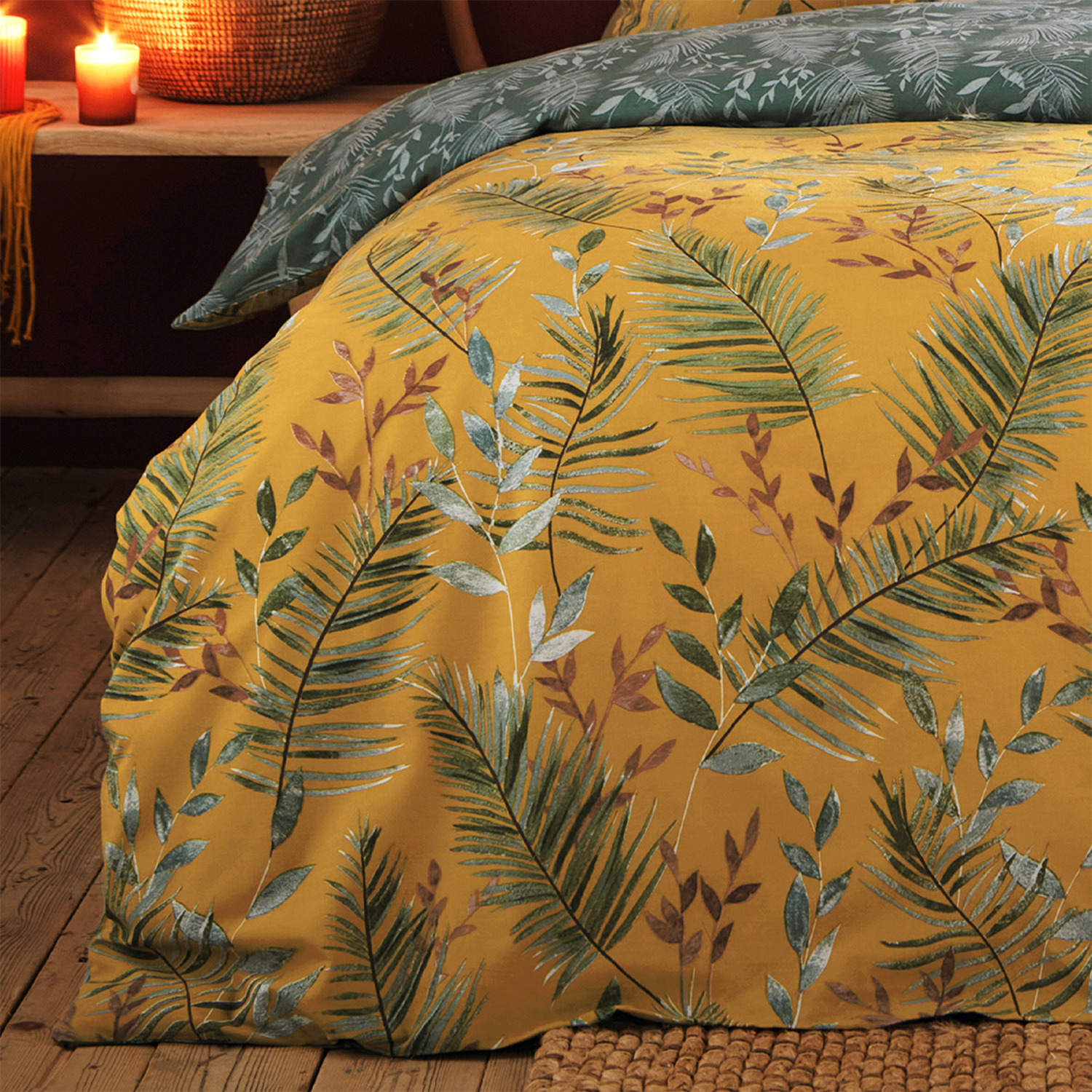 Jungle Palm Duvet Cover Set - Mustard Single
