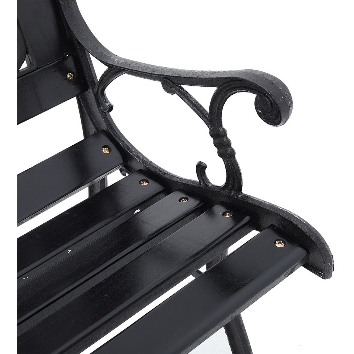 Outdoor Garden Bench With Floral Backrest Design - Black
