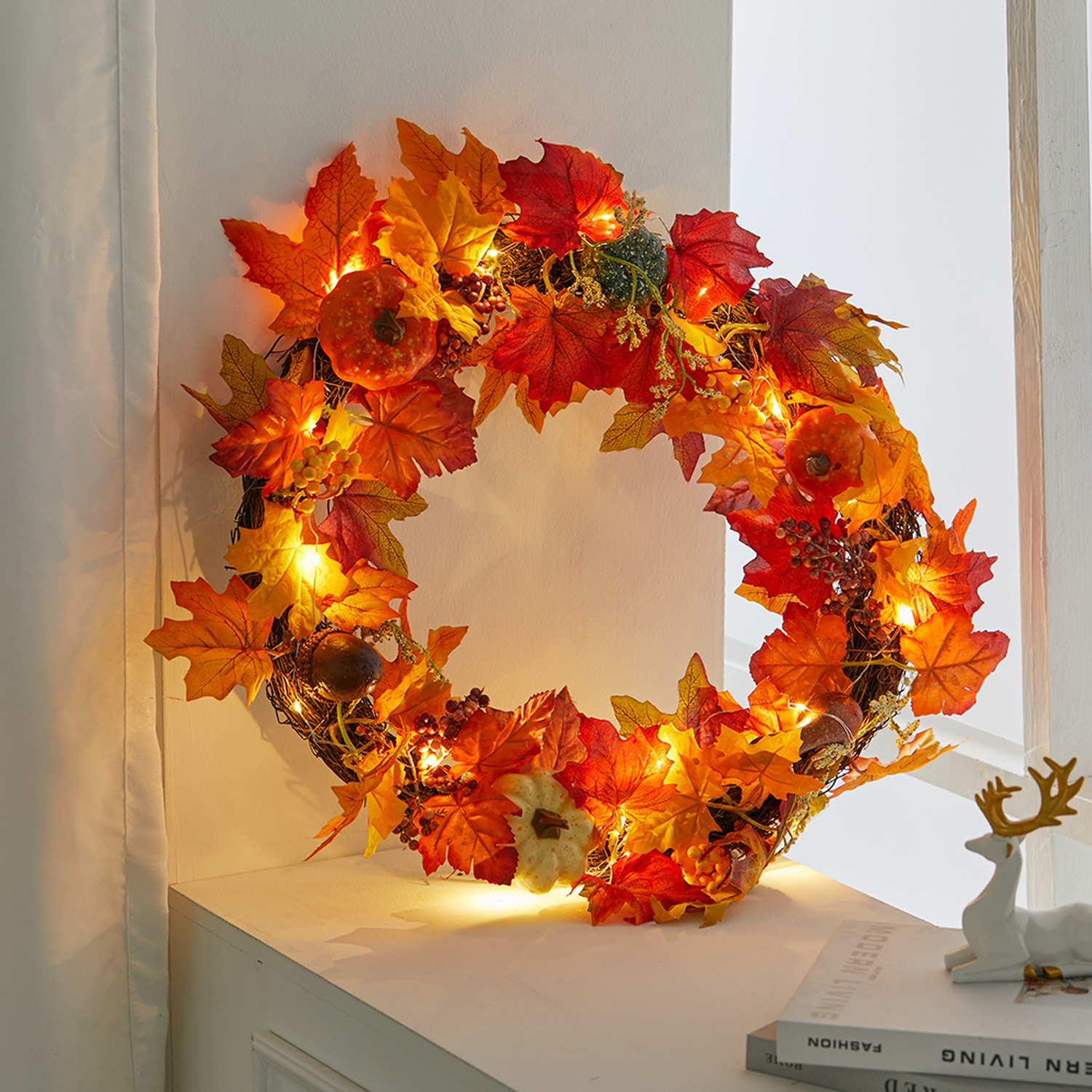 Autumn Wreath with Maple Leaves - Orange
