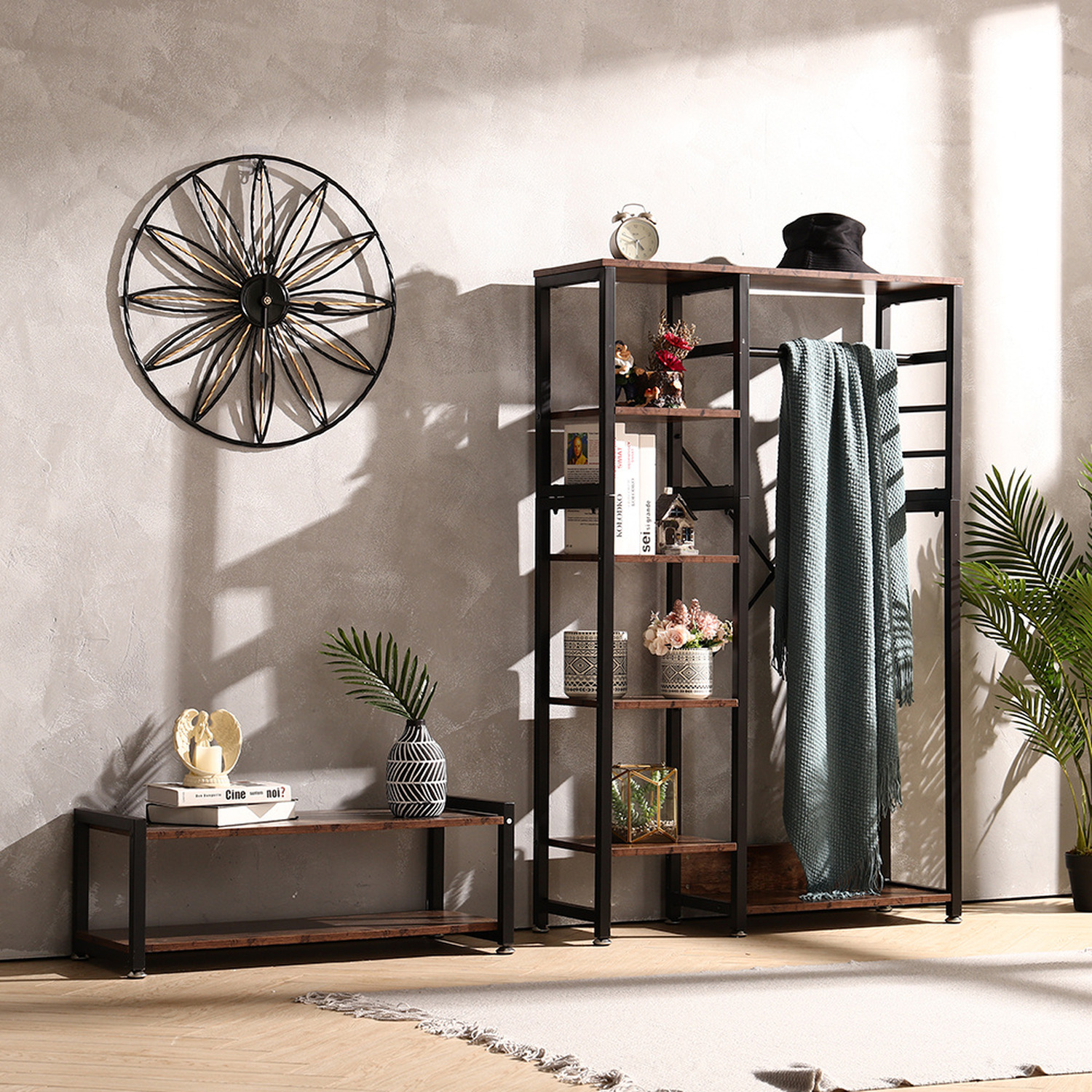 Rustic Industrial Open-type Wardrobe Clothes Rail - Brown