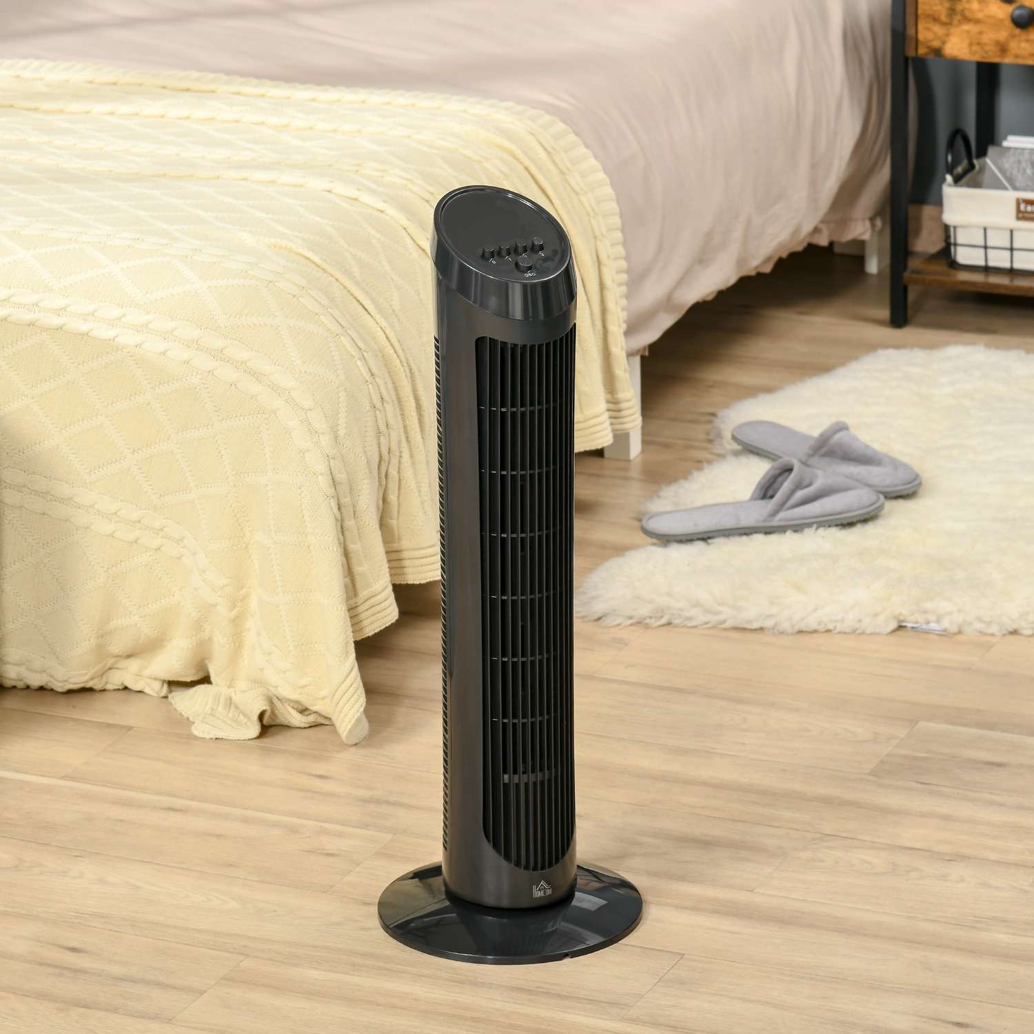 HOMCOM Tower Fan Noise Reduction Wind 3-Level Cool ABS Black 75cm Indoor - Black