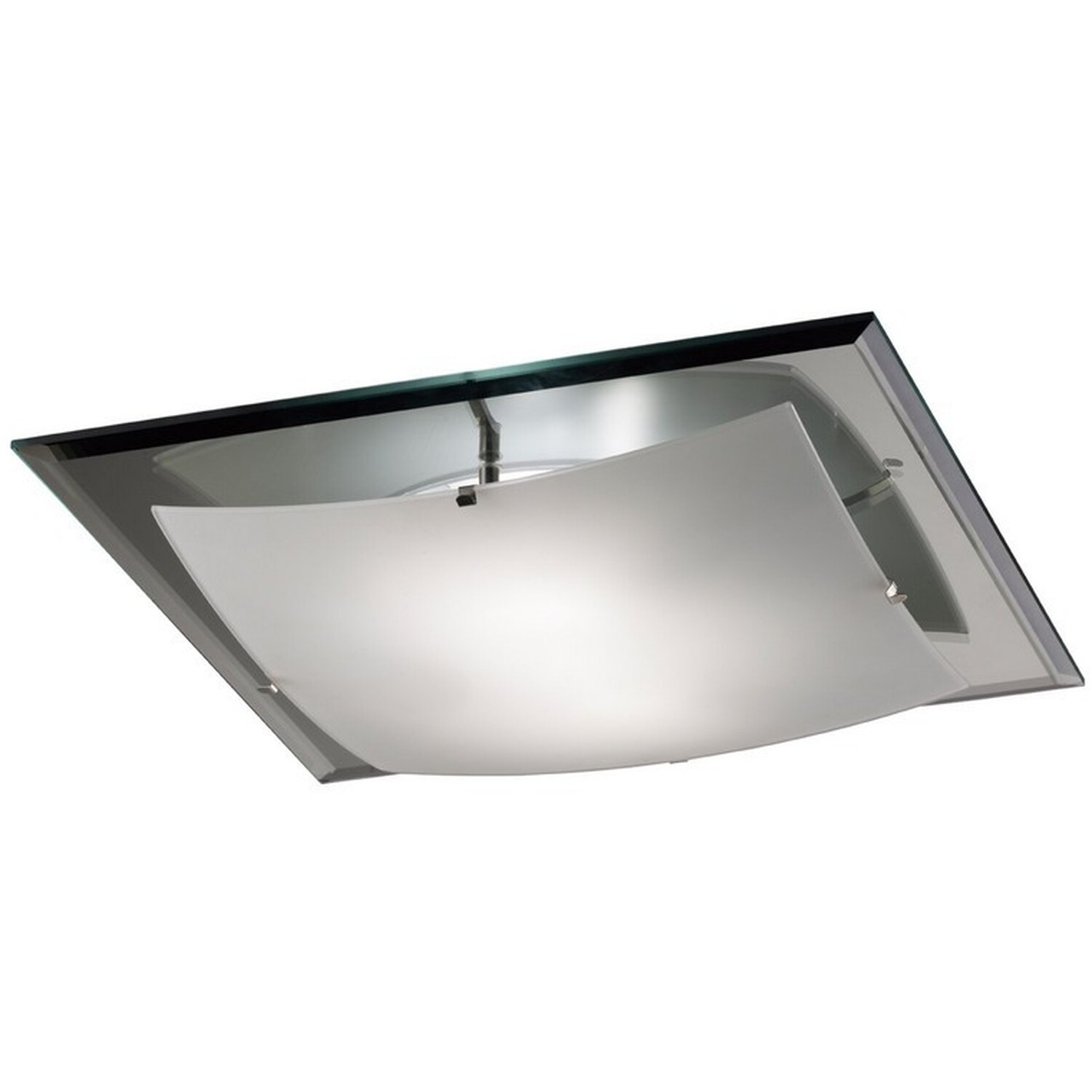 Brooklyn Flush Ceiling, 420mm Square, 3 Light E27 Frosted, Smoked Mirror - Polished Chrome