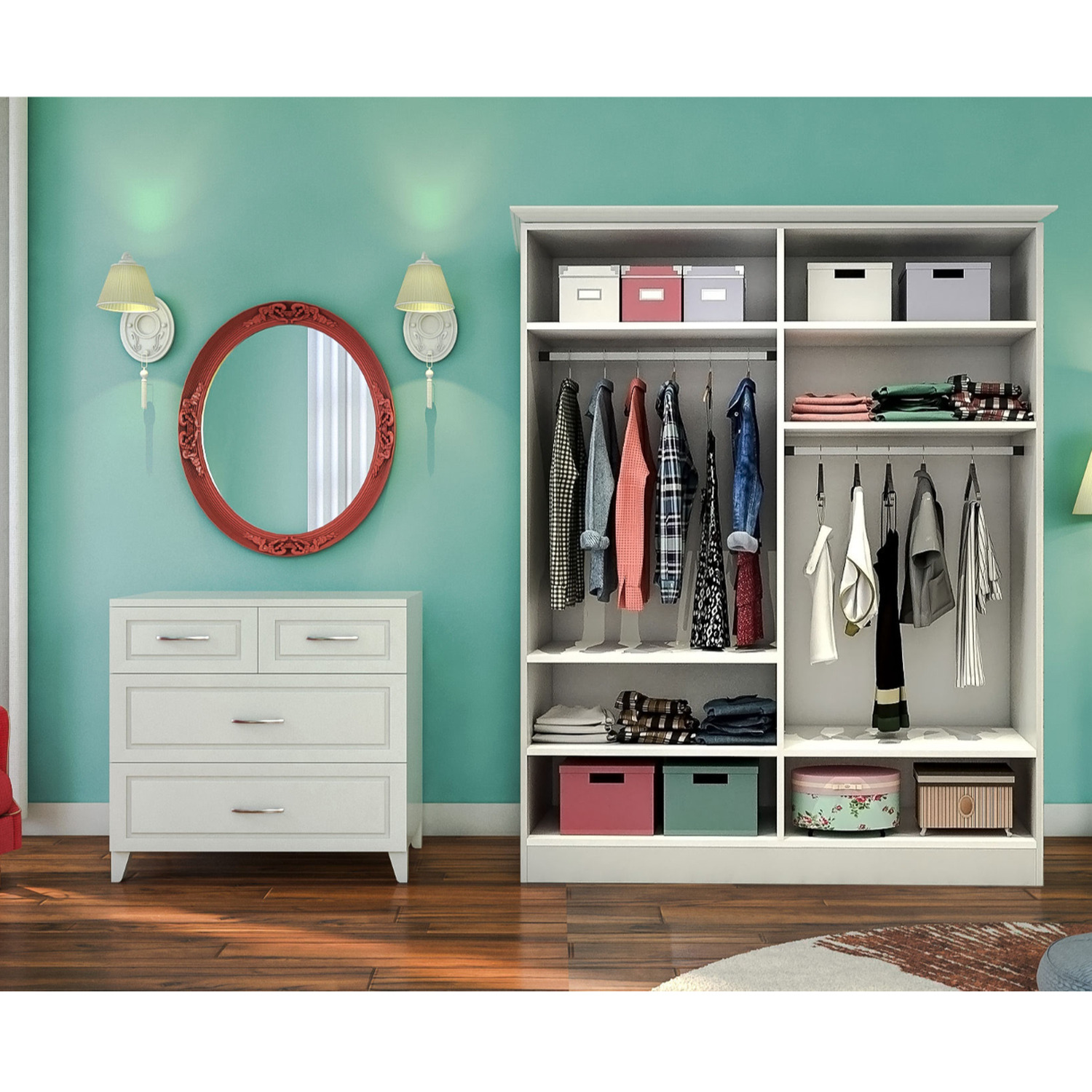 Ines 4 Door Mirrored White Wardrobe - White