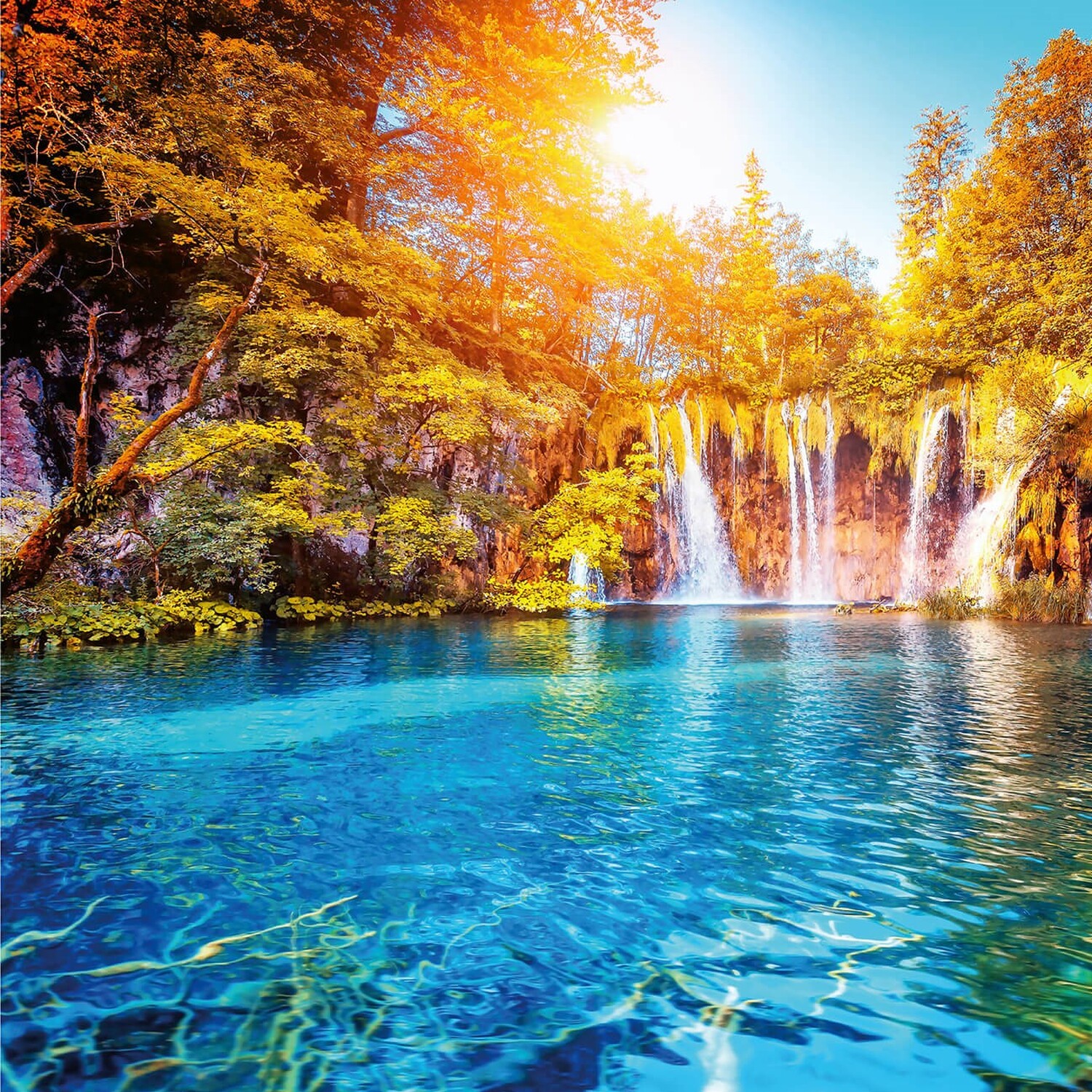 Waterfall And Lake Croatia Wall Mural - Blue