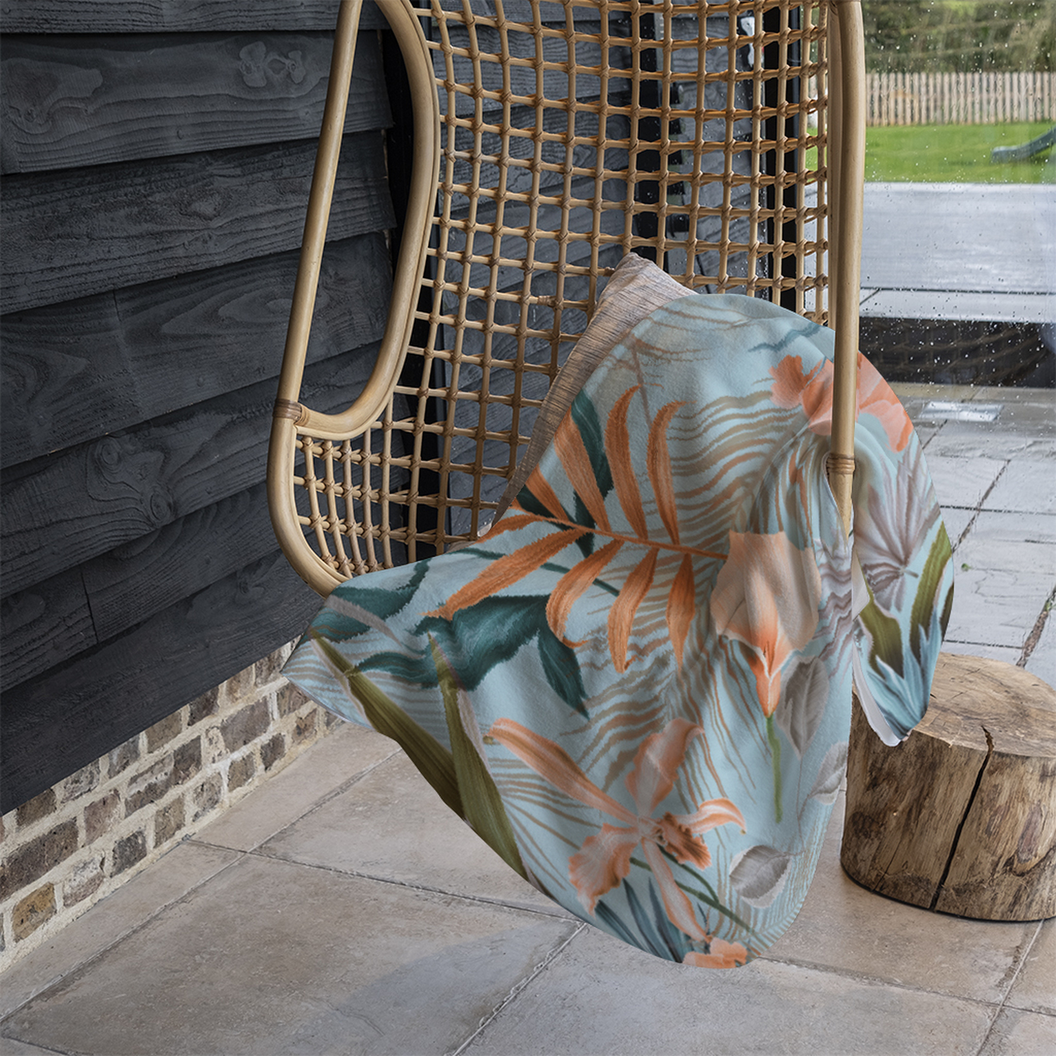 Pink Tropical Flowers Blanket - Blue