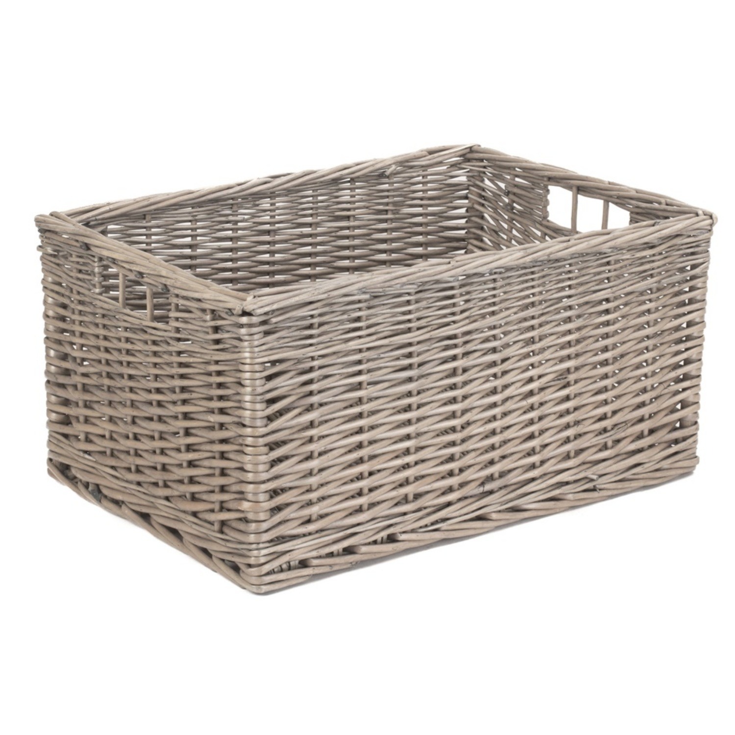 Unlined Antique Wash Lined Open Wicker Storage Basket - Brown Grey / 47cm / 3kg