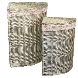 Antique Wash Corner Linen Basket with Garden Rose Lining