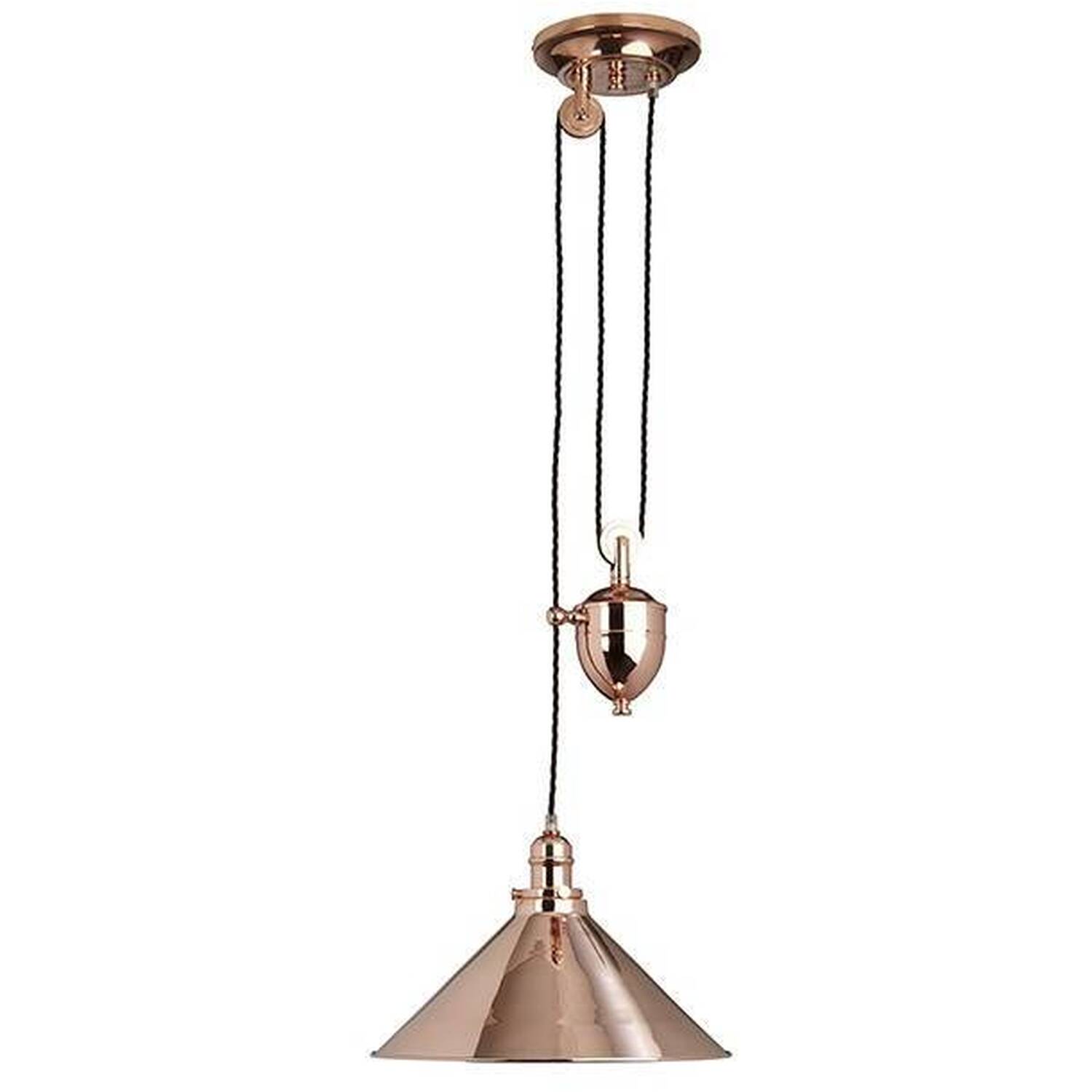 Provence 1 Light Rise  Fall Dome Ceiling Pendant Polished Copper, E27 - Polished Copper