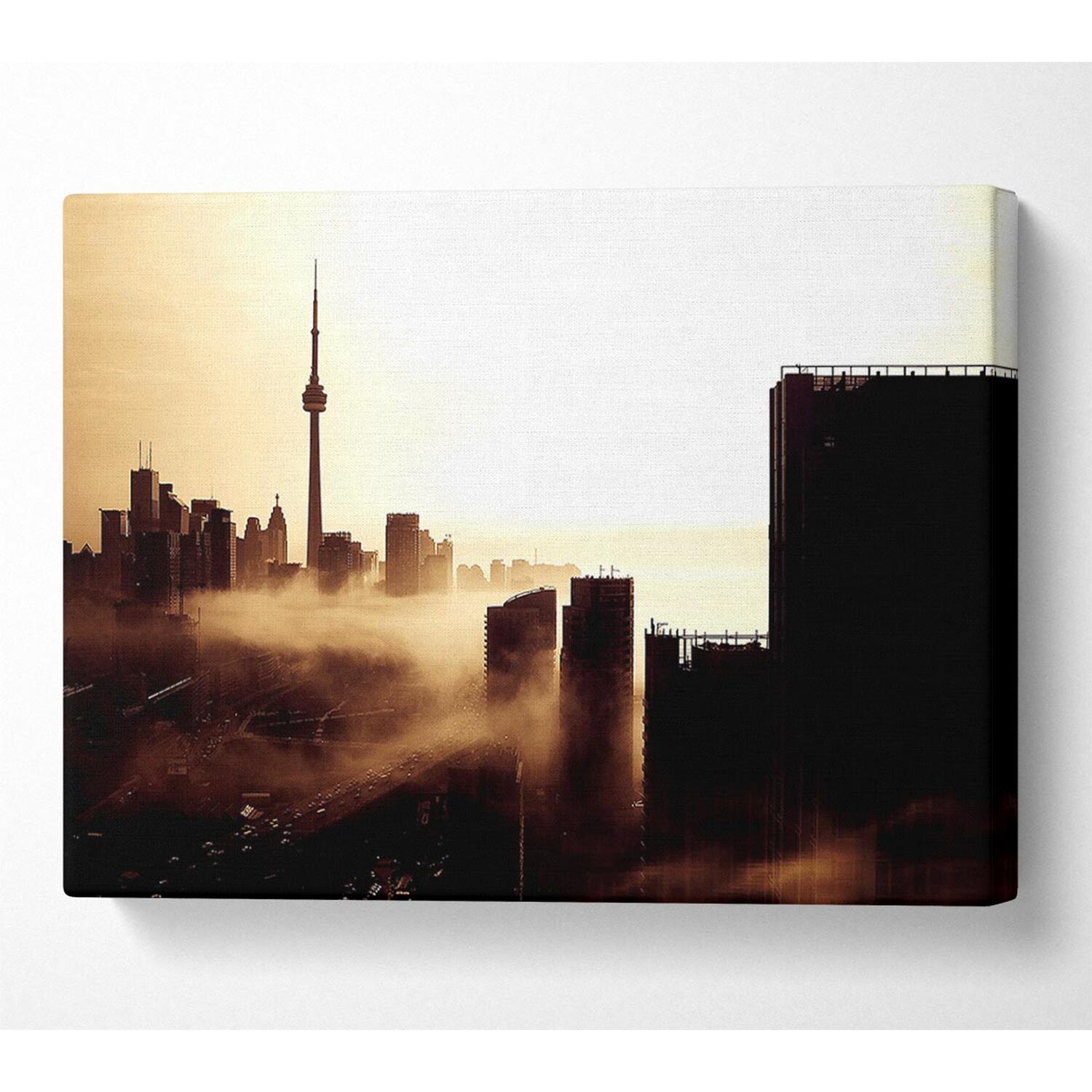 Wallart-Direct - City Fog Canvas Print Wall Art - Yellow / 101.6cm thumbnail