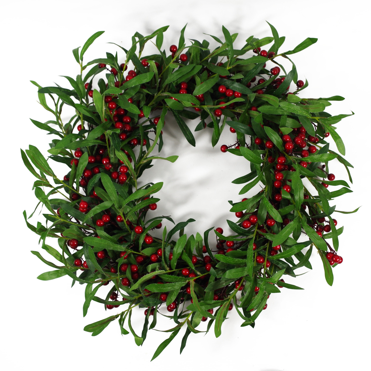 Large Luxury Christmas Mistletoe Leaf and Red Berry Floristry Wreath - Mistletoe Leaf Red Berry Wreath