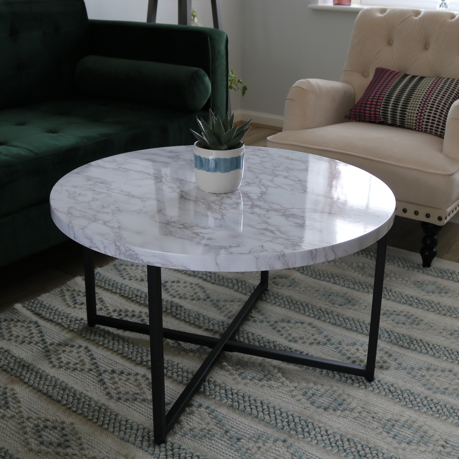 Marble-look Round Coffee Table - White