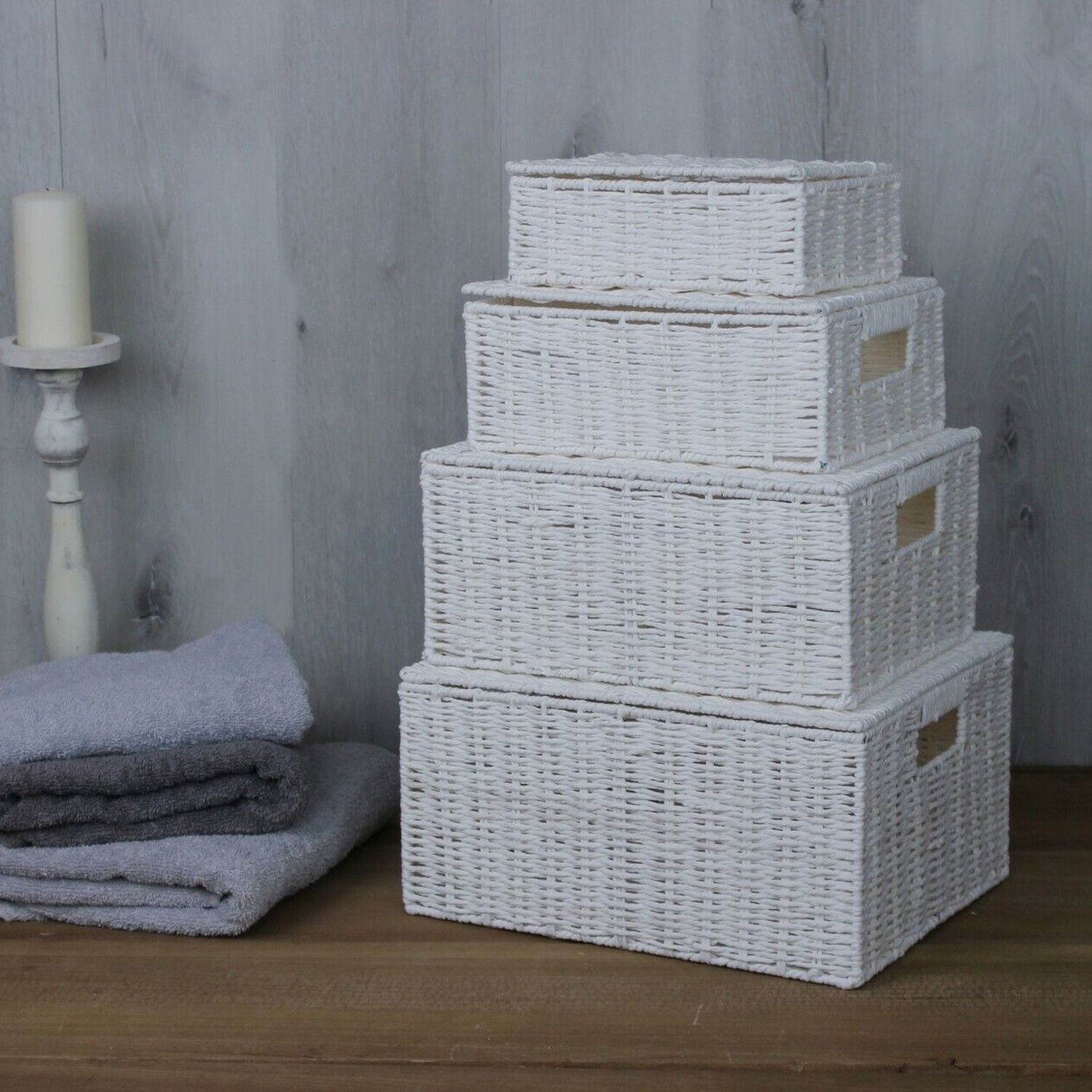 Image of 4x Wicker Storage Baskets - White