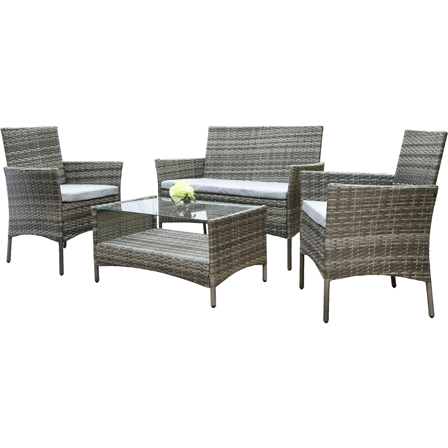 RayGar - Vienna Deluxe Rattan 4 Seater Sofa Set with Rectangular Table - Grey thumbnail