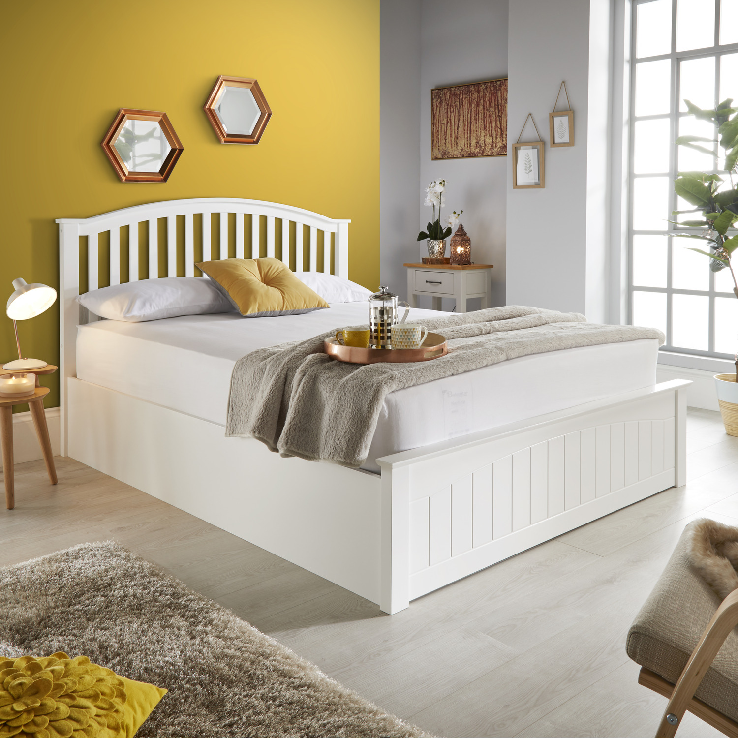Grayson White Wooden Ottoman Bed - White Small Double