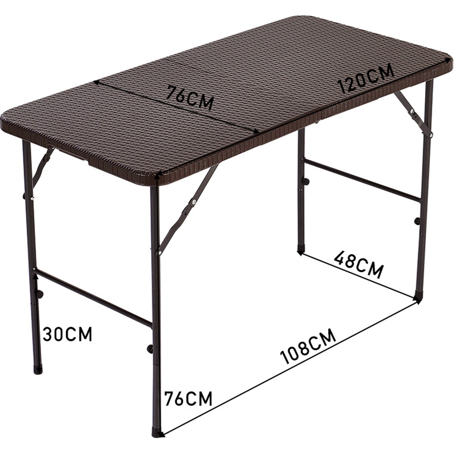 Foldable Beer Dining Table Garden Camping Rattan Effect - Brown 60cm