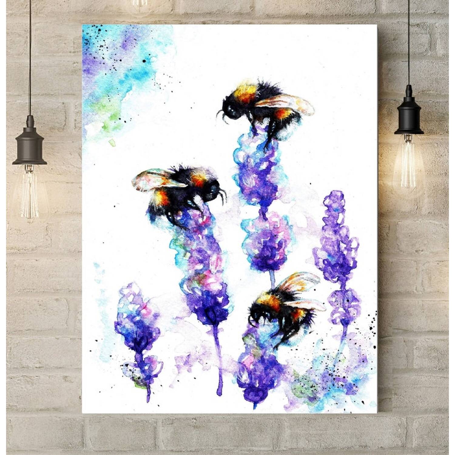 Bees and Lavender Canvas - Purple / 24 x 16 in
