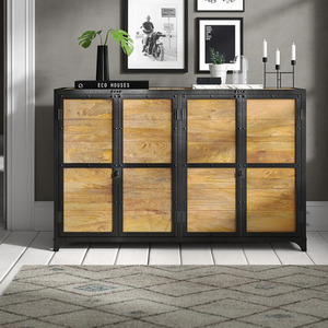 Vintage Upcycled Industrial 4 Door Large Sideboard Cabinet