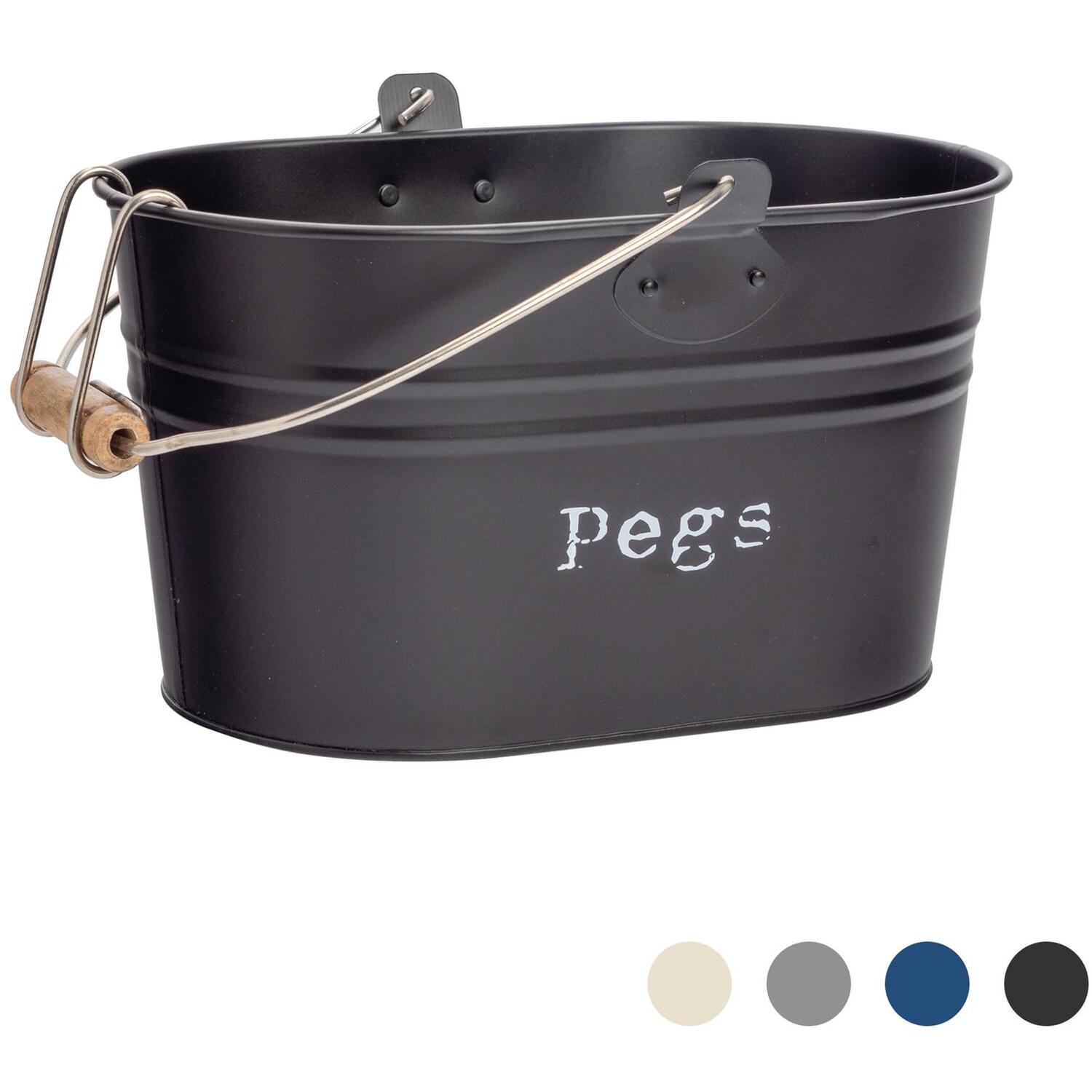 Image of Vintage Metal Clothes Peg Bucket - Black