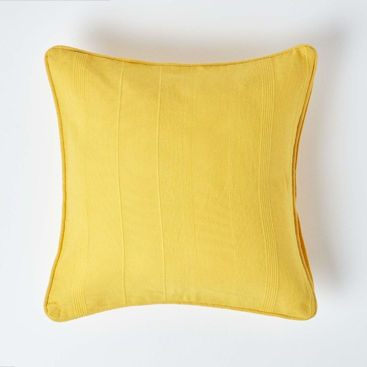 Homescapes Cotton Rajput Ribbed Cushion Cover - Yellow / 45cm