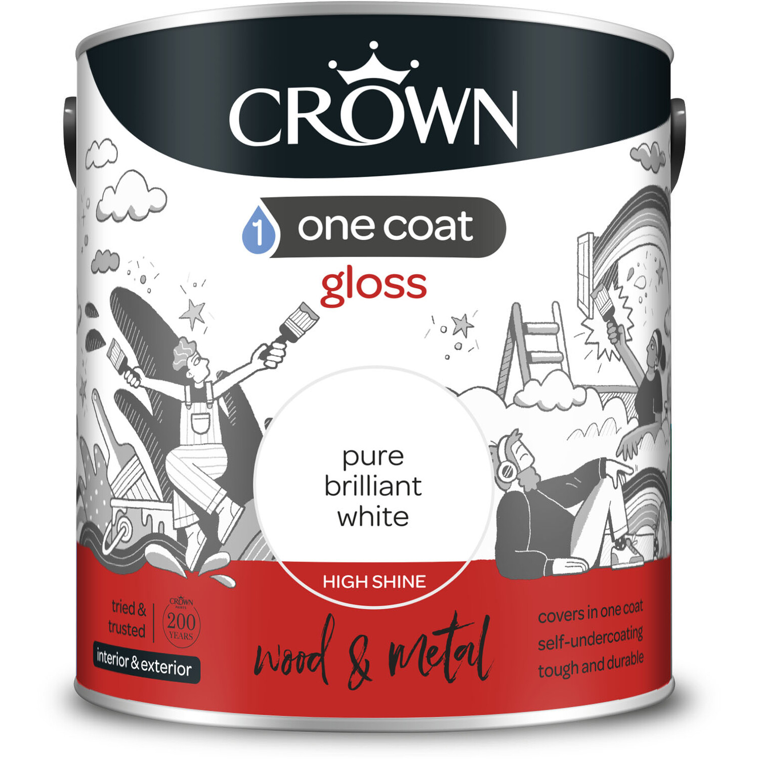 Crown Wood and Metal One Coat Gloss - Pure Brilliant White / 2.5l