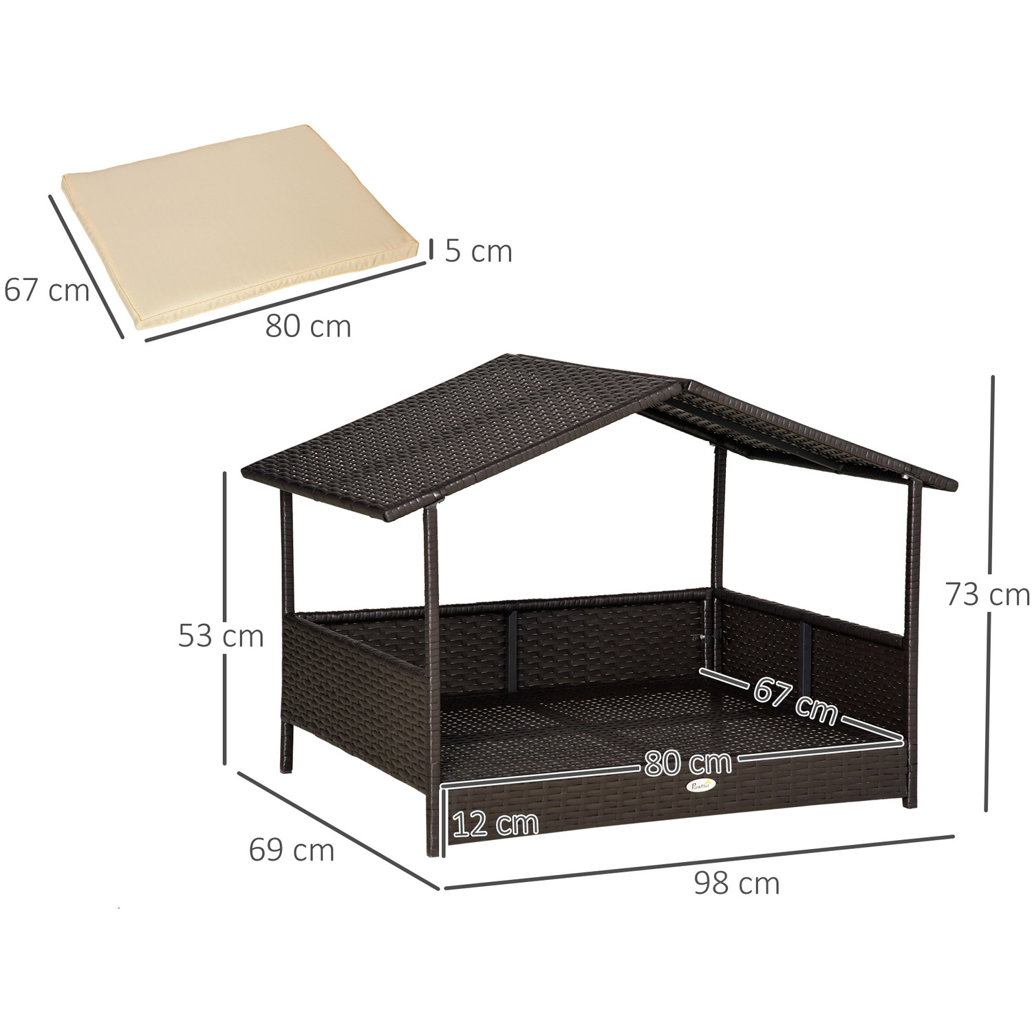 Wicker Dog House Rattan Pet Bed with Soft Cushion Cat House