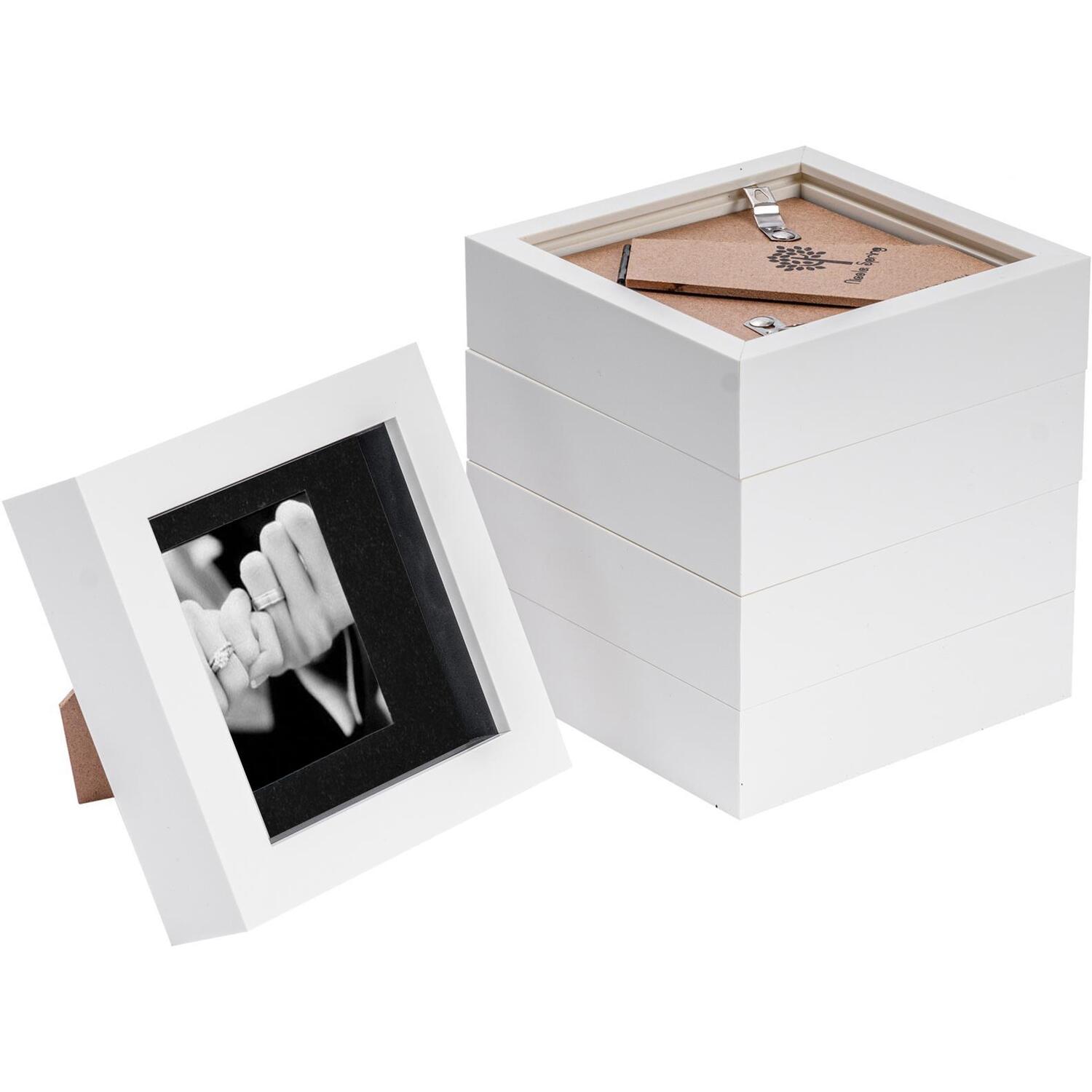 3D Box Photo Frame - 4x4" with 2x2" Mount - Pack of 5 - White/Black