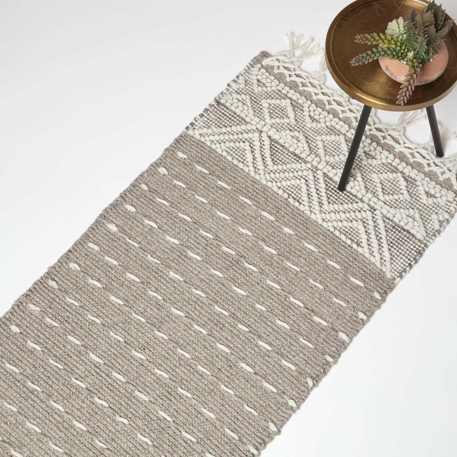 Patna Beige and Natural Kilim Wool Rug - Beige / 200cm