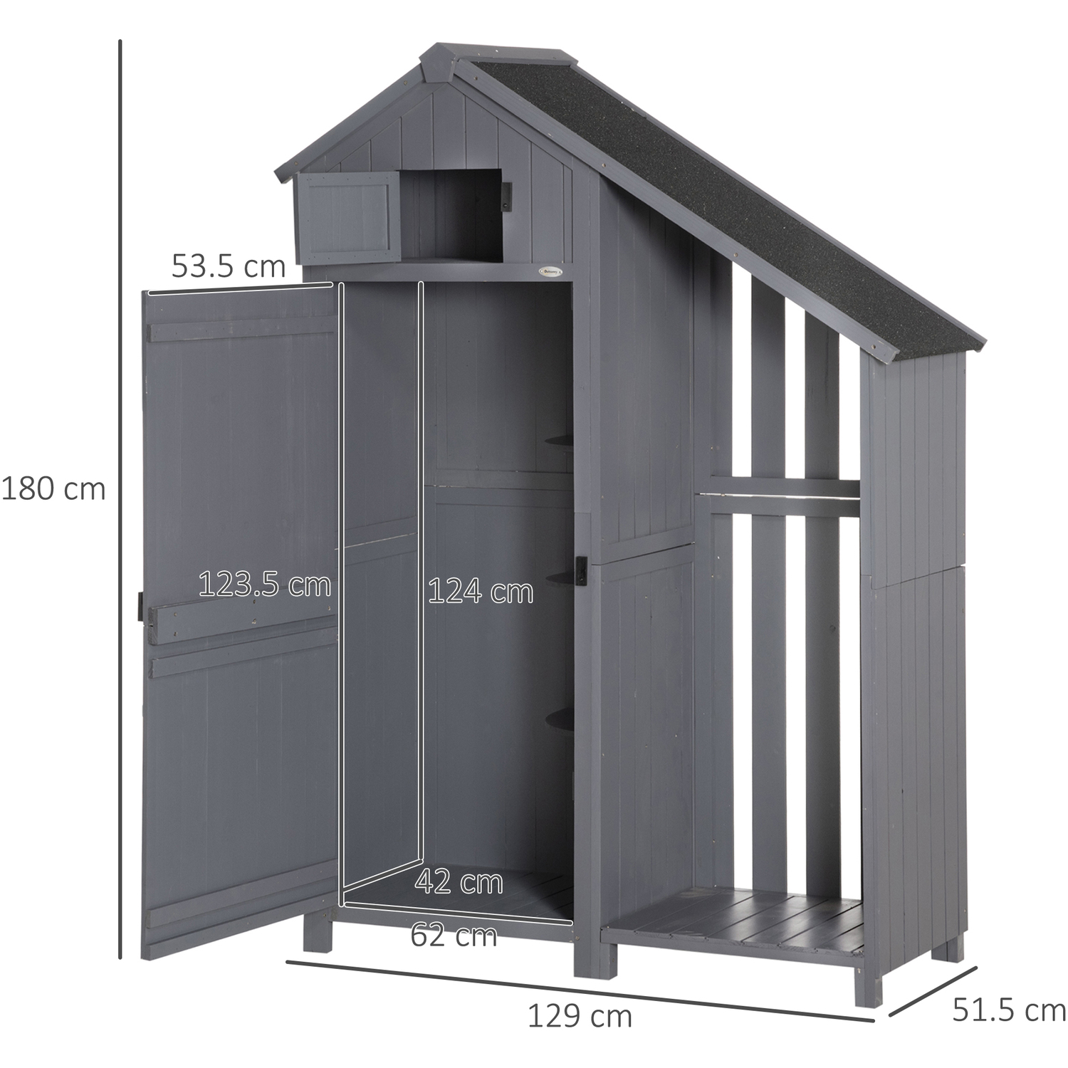 Outsunny Outdoor Garden Wooden Tool Storage Shed - Grey