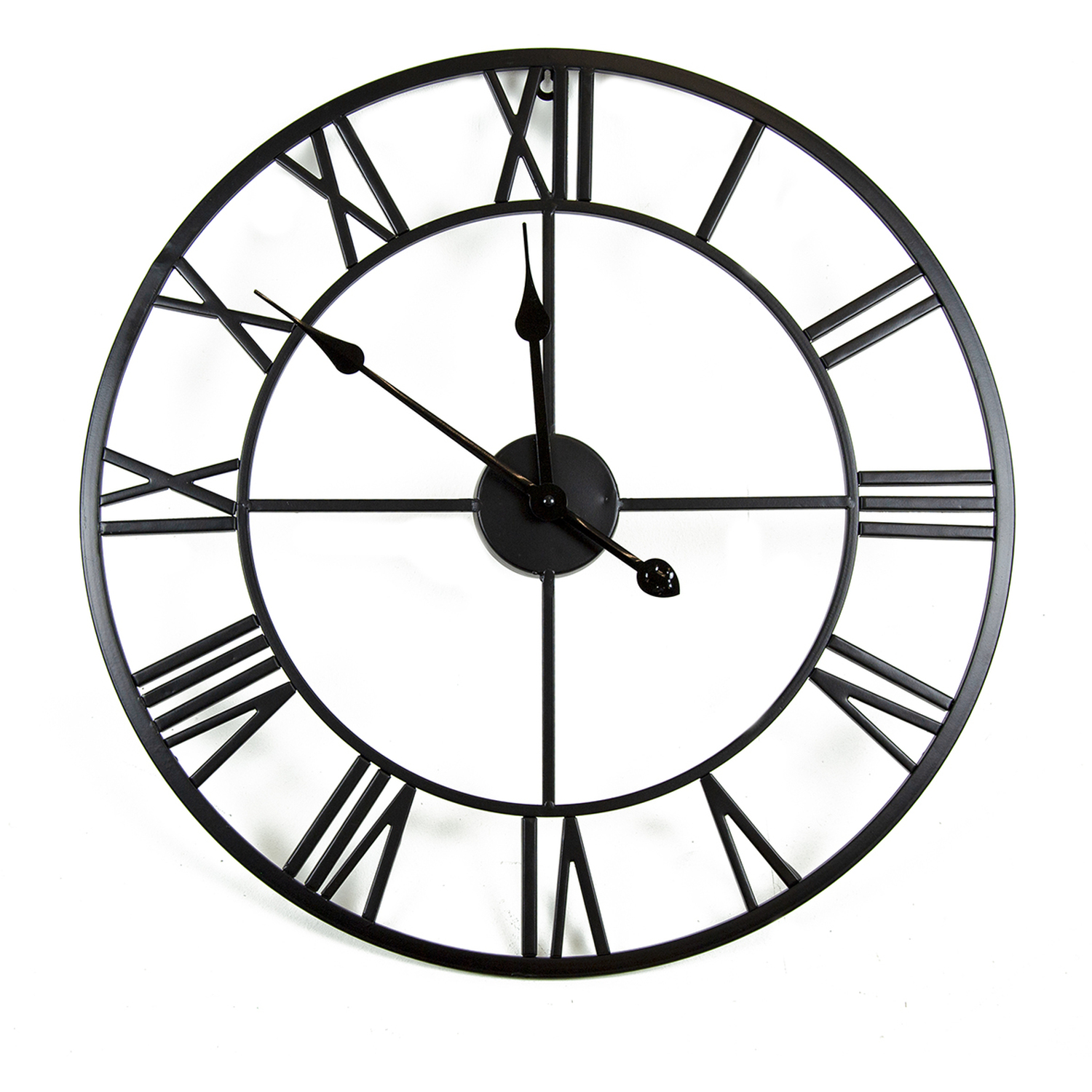Round Skeleton Clock with Roman Numerals Matte 80cm - Black