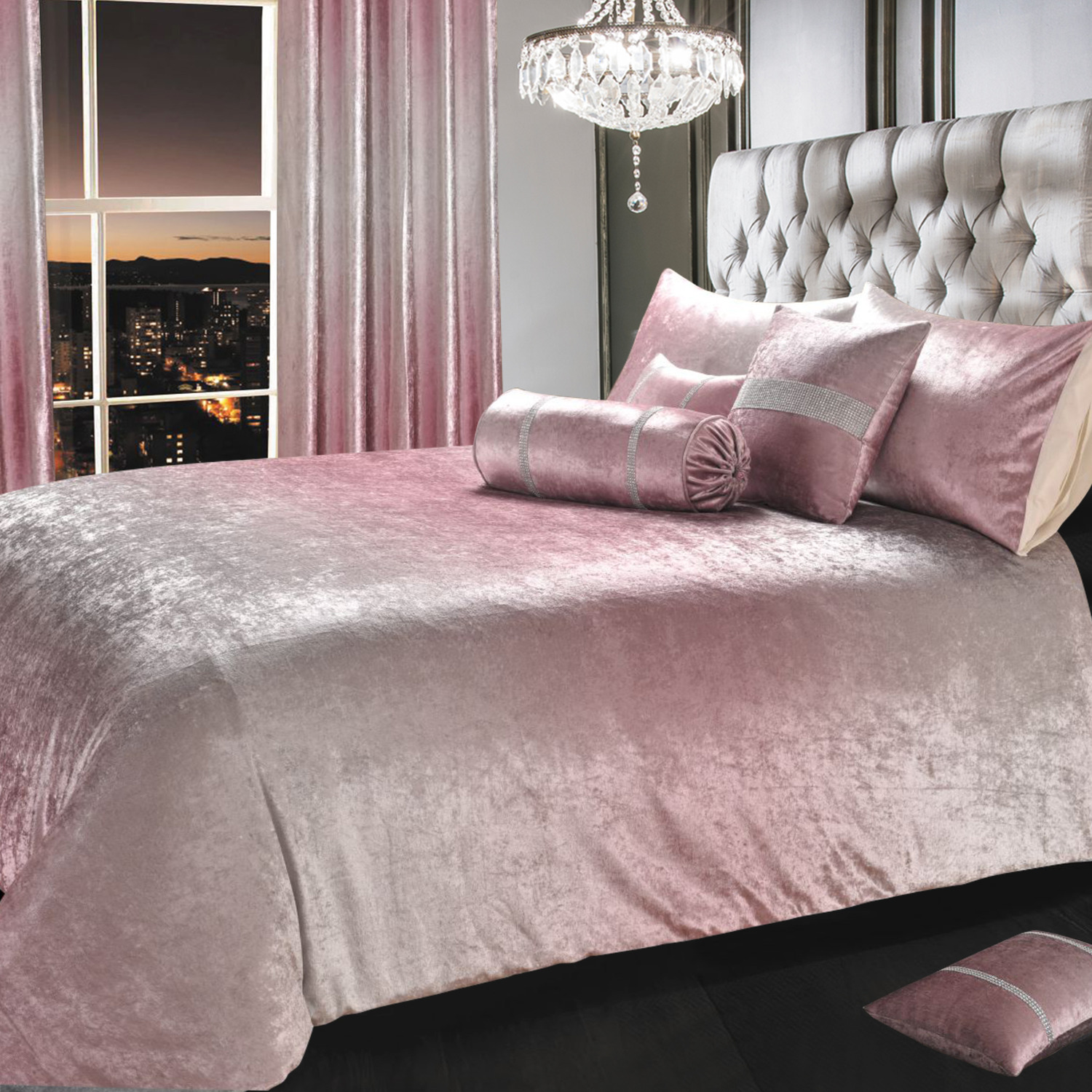 Stunning Ombre Velvet Tonal Duvet Set - Pink / Single