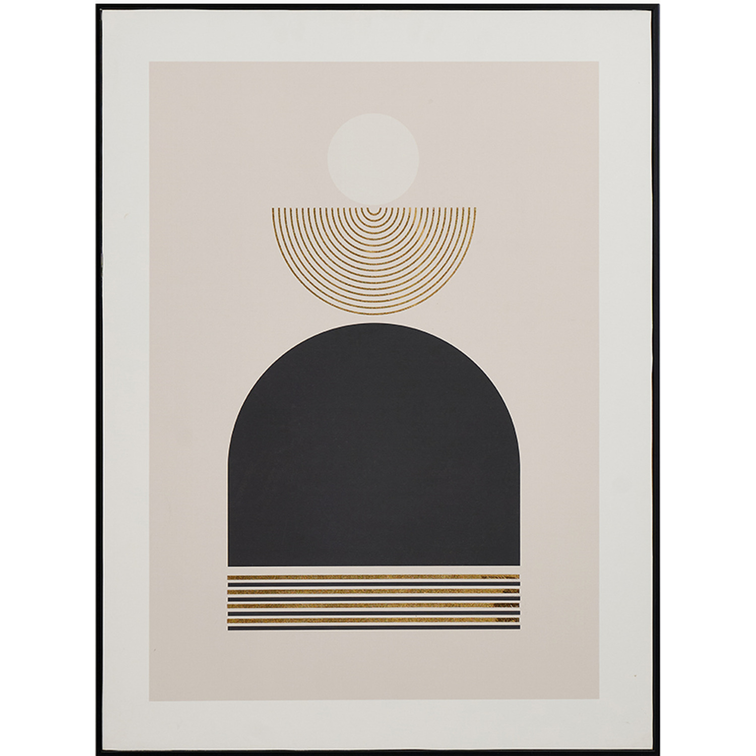 Abstract Geometric Framed Print With Boho Design - Black Cream Gold