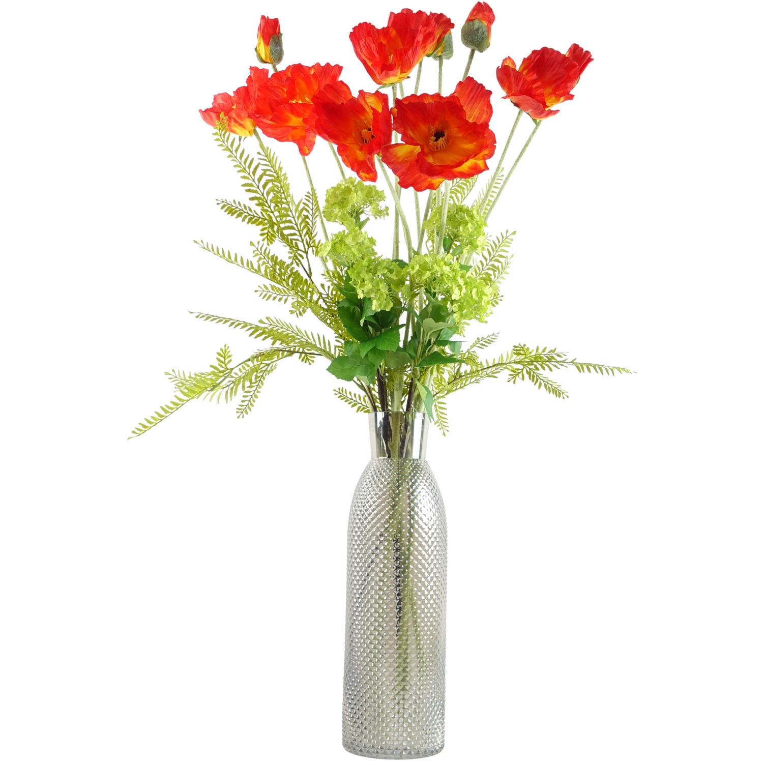 Poppy and Fern Glass Vase - Red Poppy Fern Glass Vase