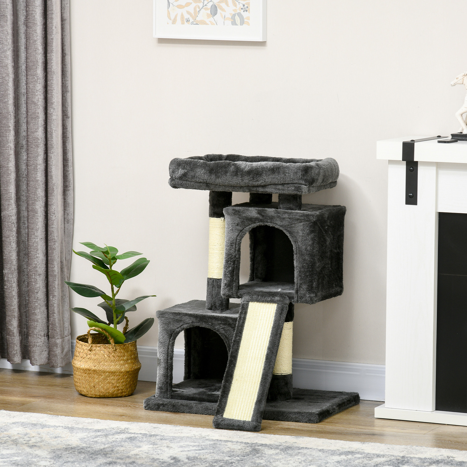 Pawhut Cat Tree For Indoor Cats With Bed - Black