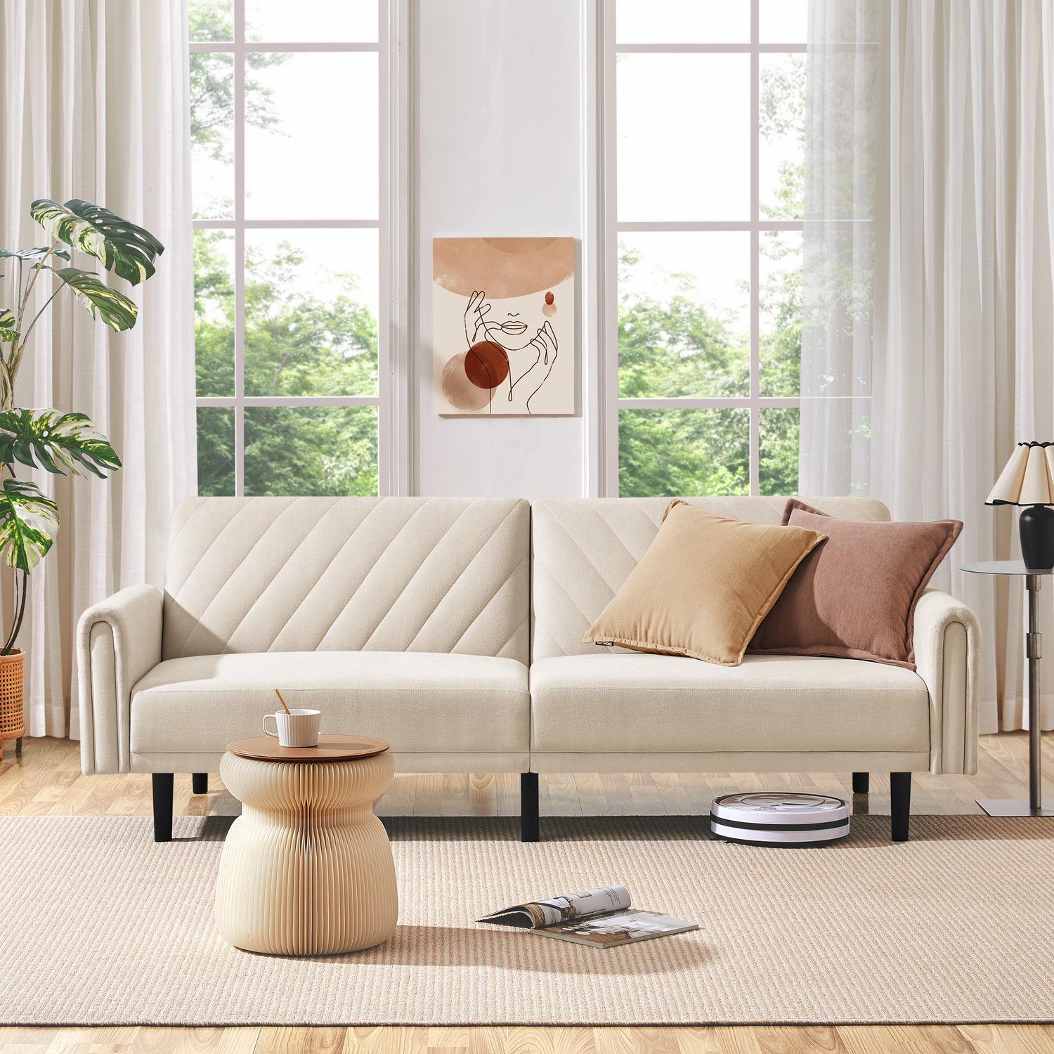 Yaheetech Modern Convertible Sofa Bed Couch Bed - Beige