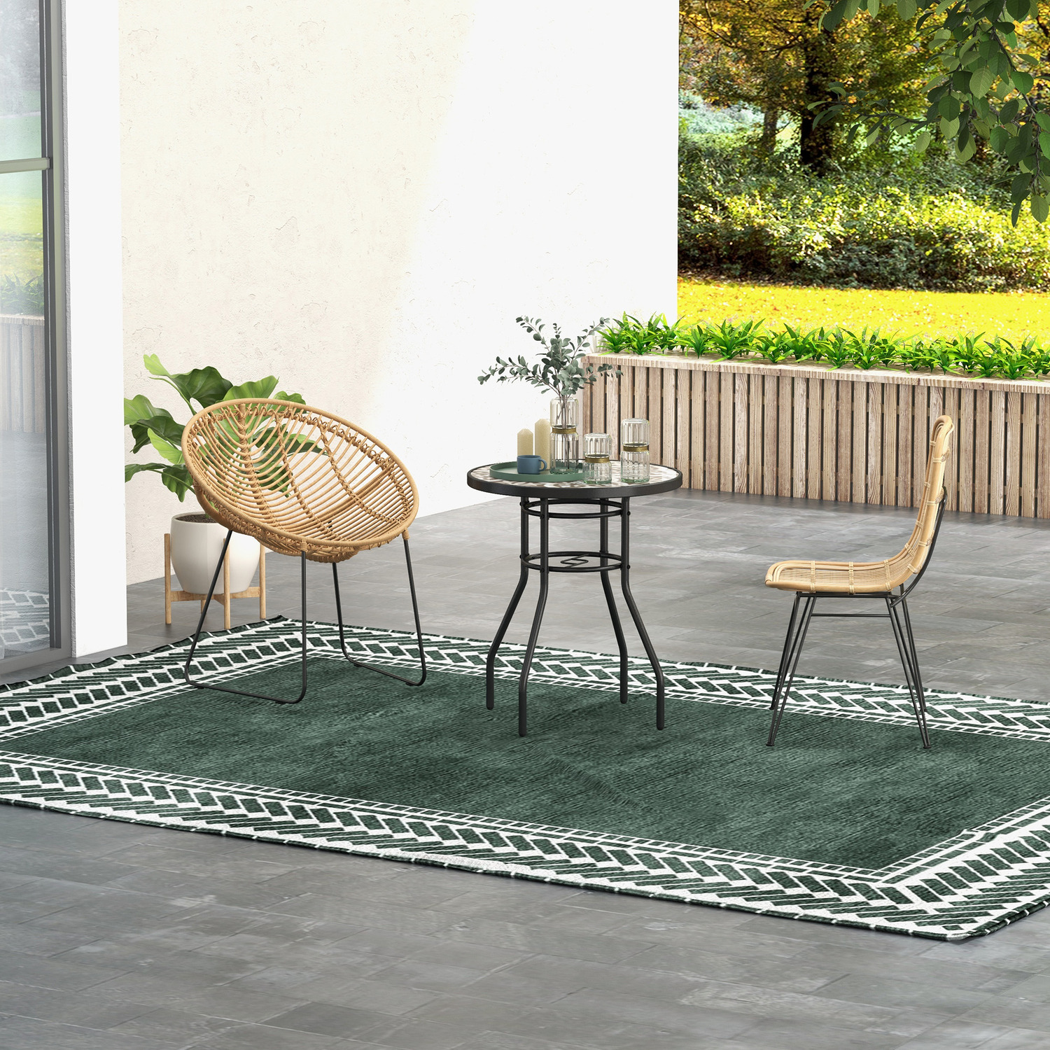 Garden Table with Glass Printed Design for Outdoor 84G-399V00MX
