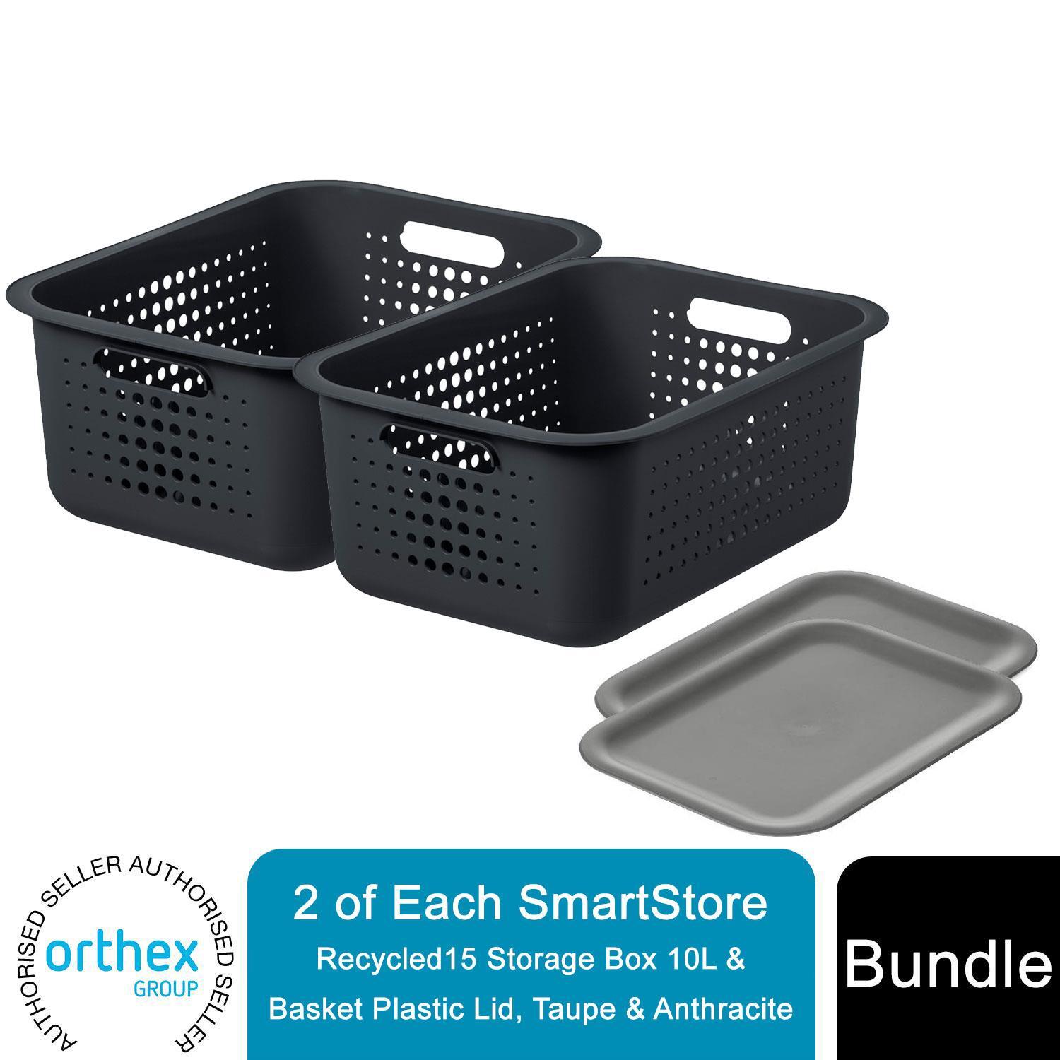 2Pack Recycled Storage Box and Plastic Lid - Grey / 10l