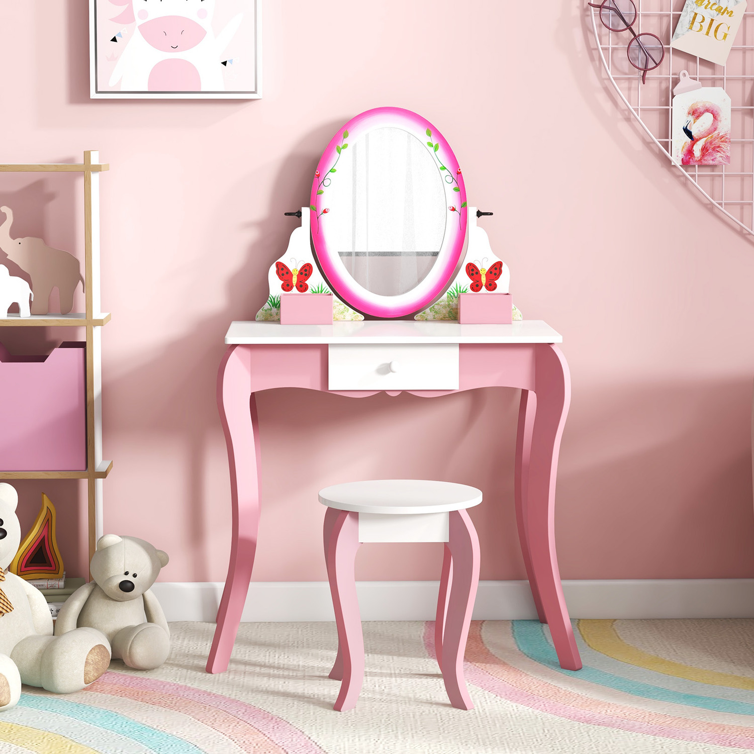 Kids Vanity Table Stool Set - White