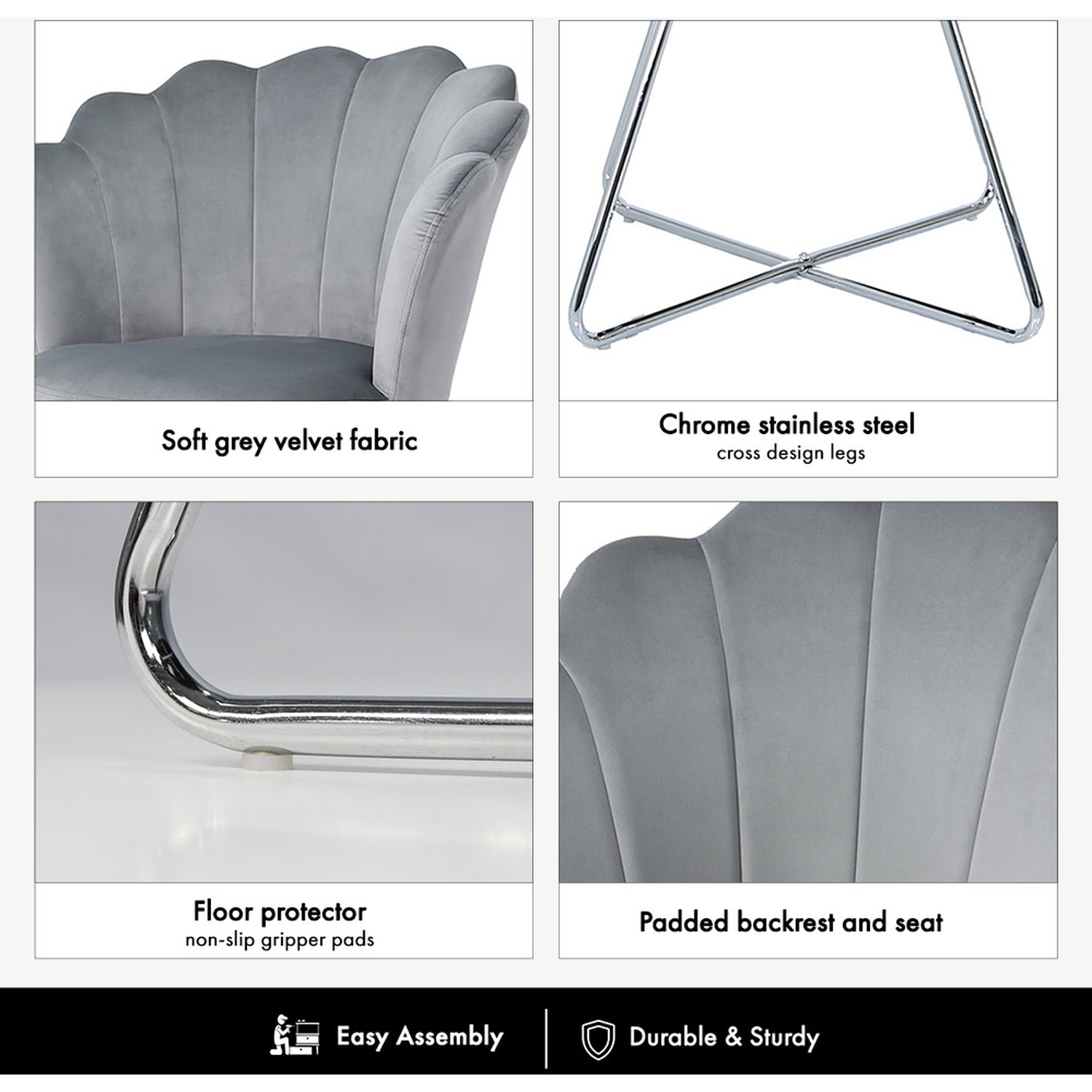 Velvet Shell Dining Chairs With Silver Legs - Shiny