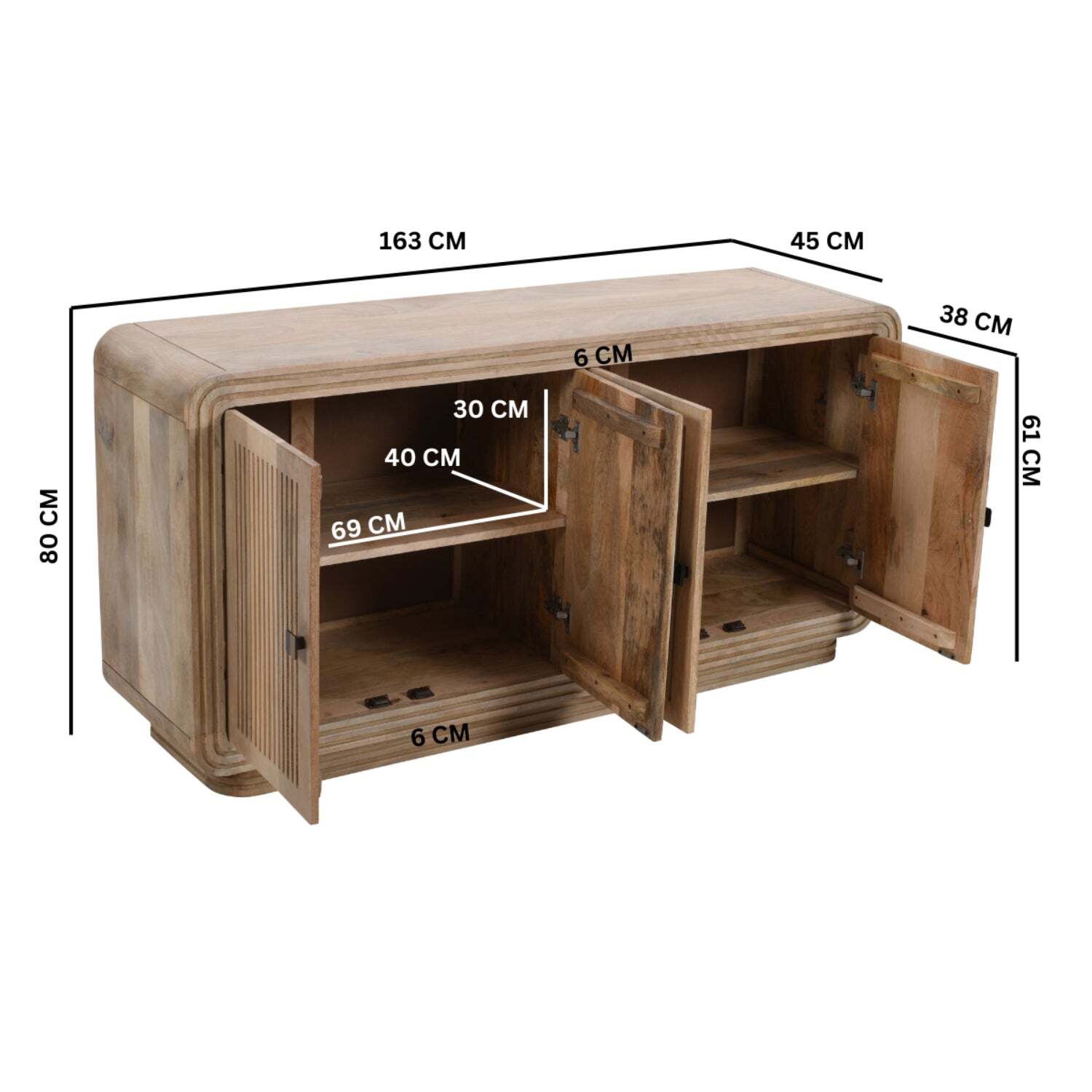 Carved Mango Wood Extra Large Sideboard with 4 Doors