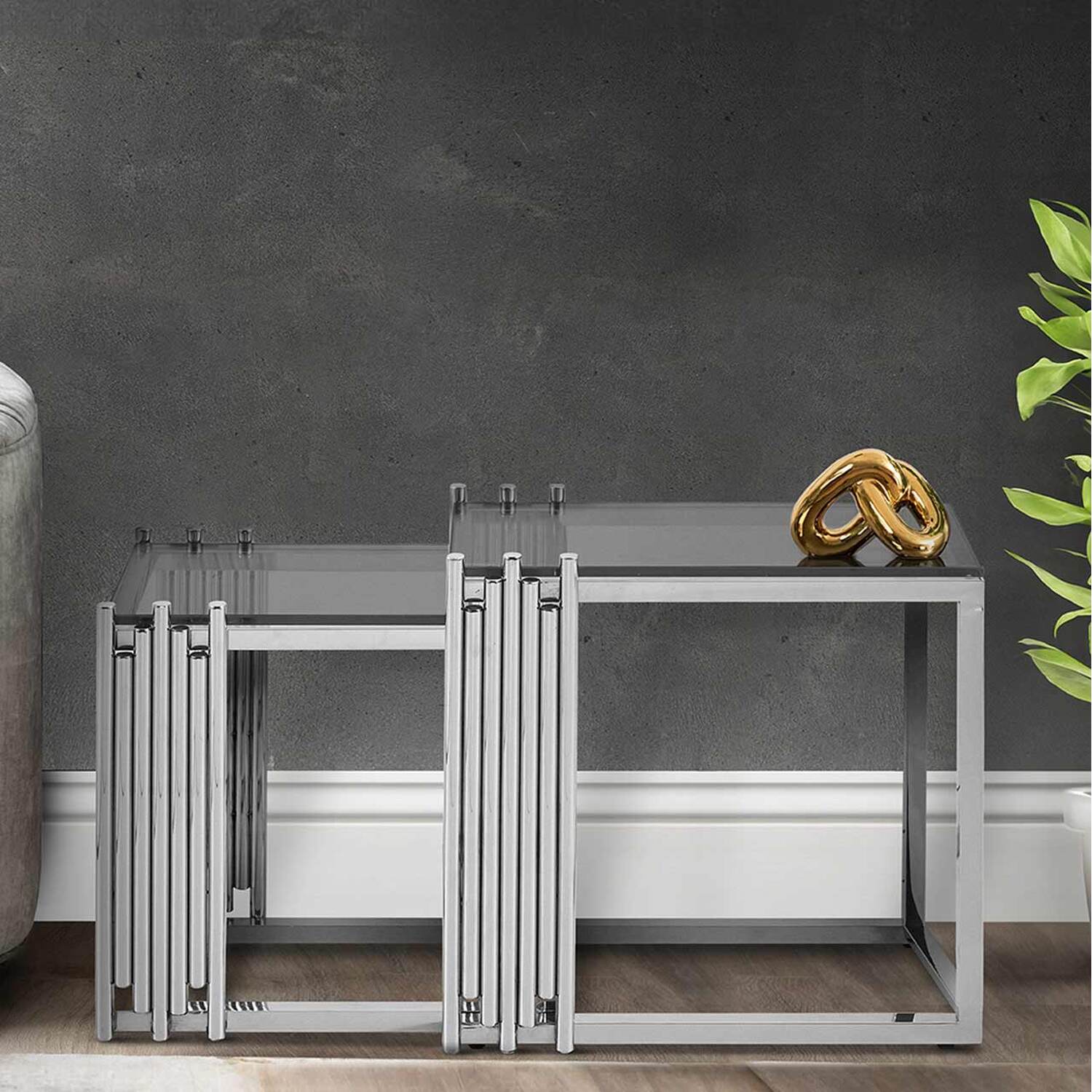 45cm Set of 2 Metal Nesting Table for Living Room