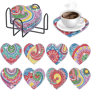 Pack of 8 Mosaic Heart Diamond Art Coasters