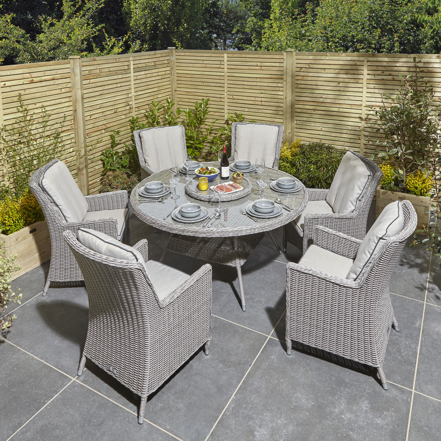Prestbury 6 Seater Rattan Dining Set - Natural Stone