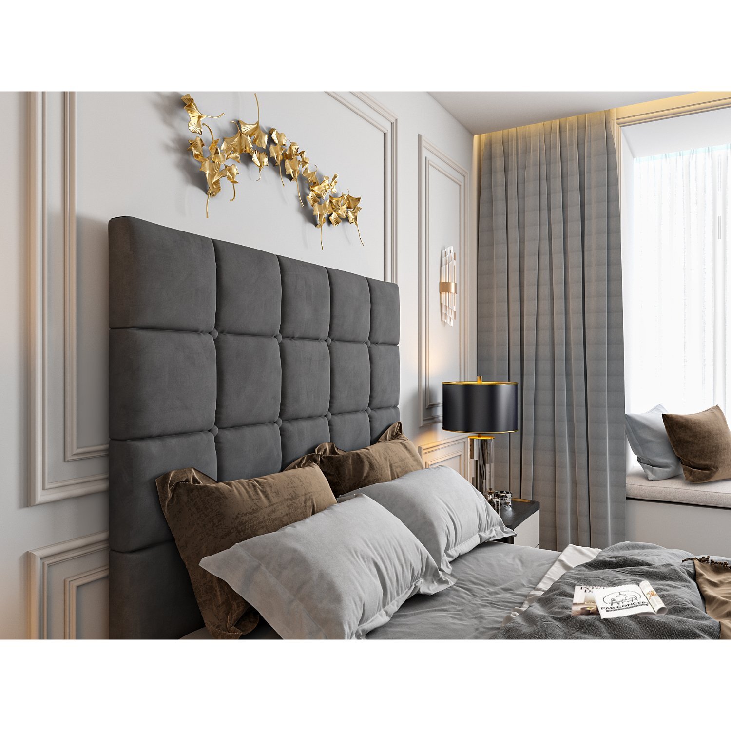Cubica Upholstered Tv Bed Frame - Plush Velvet Fabric - Grey Small Double
