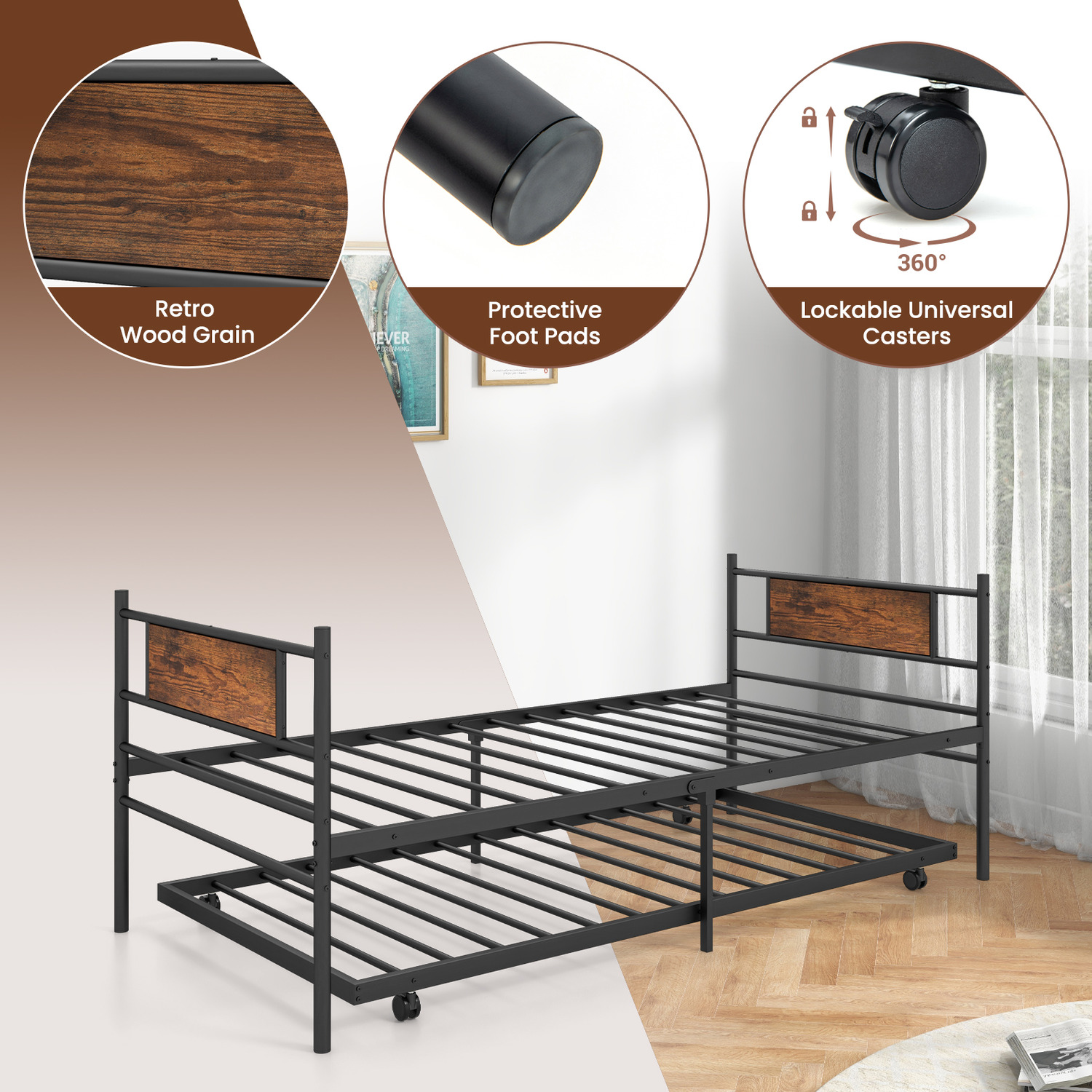 3ft Single Bed Frame Day Bed - Black