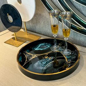 Black Round Agate Theme Drinks Candle Tray