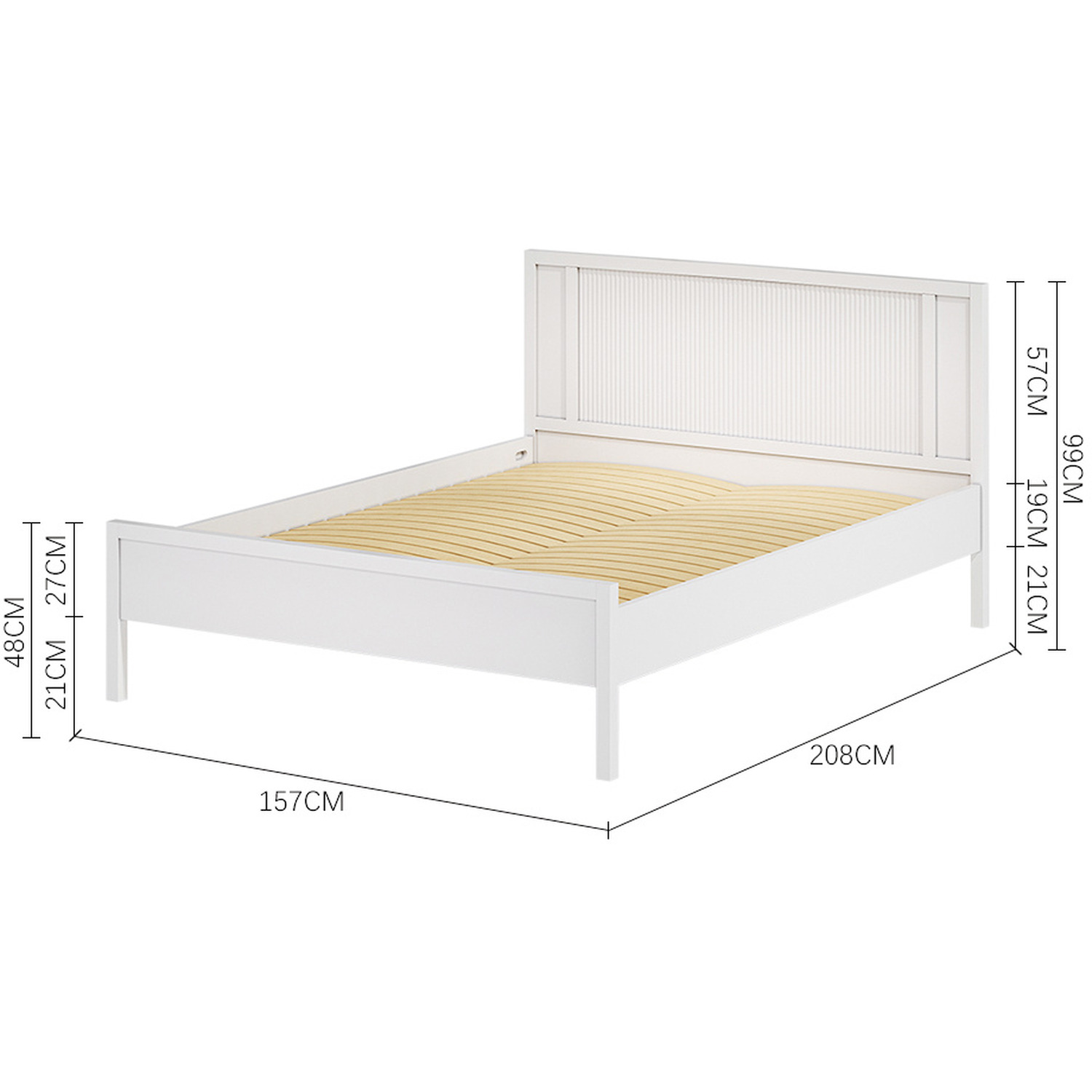 Wooden Bed Frame With Dual Row White Stripes - White