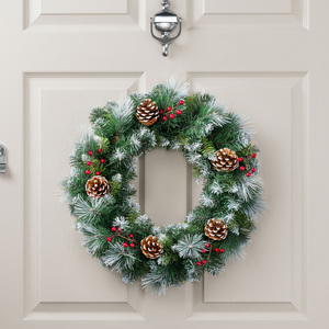 Frosted Christmas Wreath with Pinecone and Berries