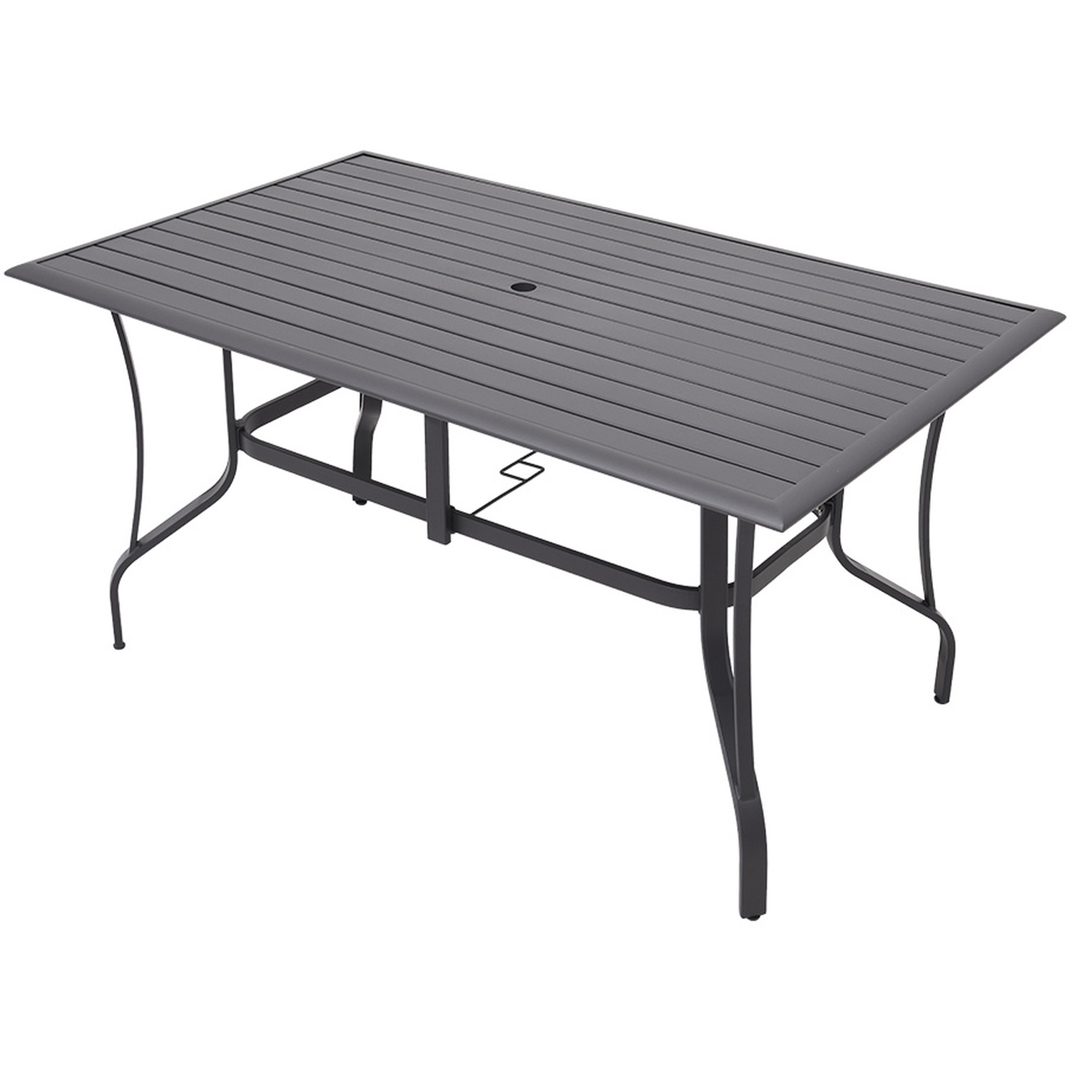 Rectangle Garden Metal Slatted Coffee Table With 4 Rattan Chairs - Dark Grey 1 X 150cm Table And 4 Rattan Chairs