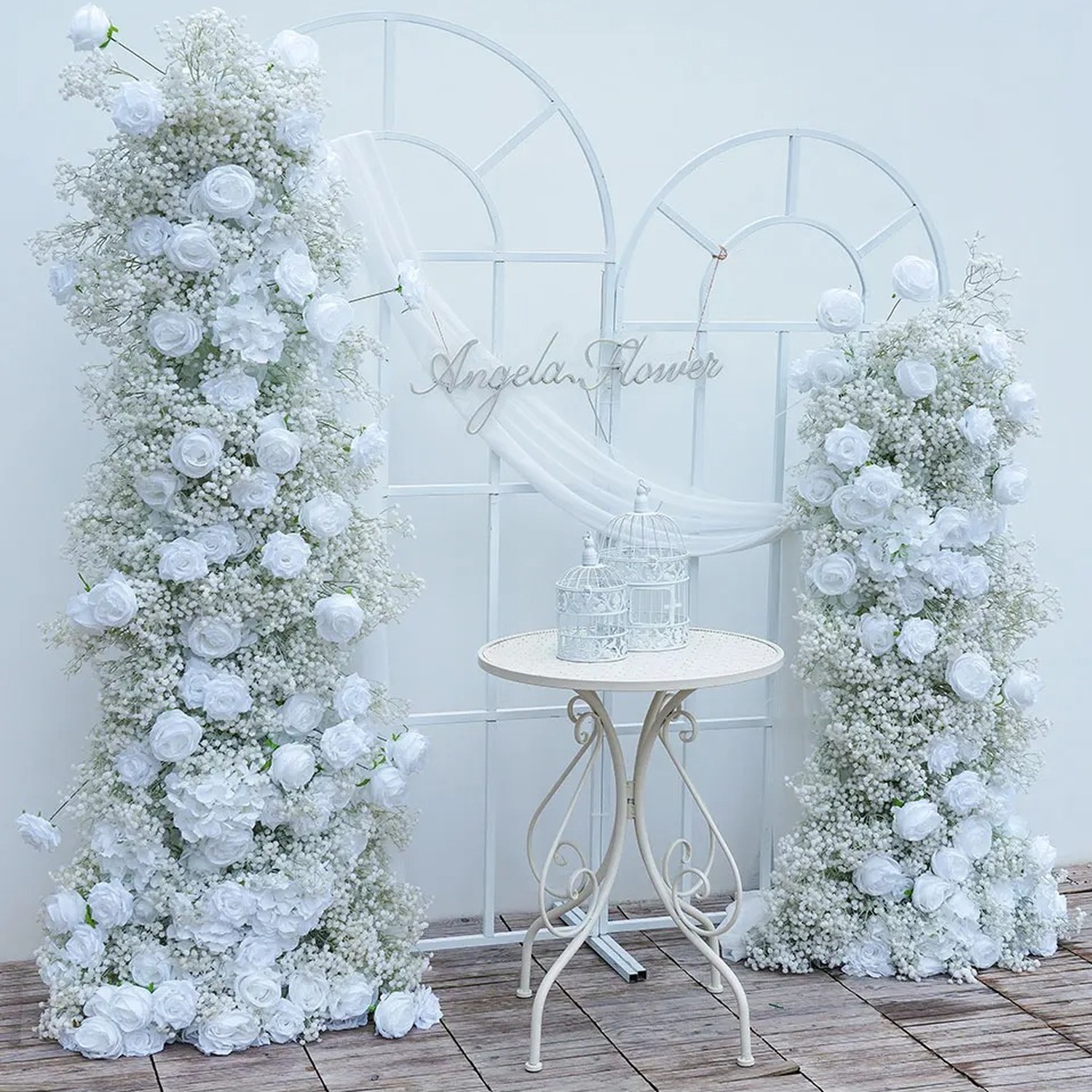 Rose Gypsophila Backdrop Wedding Floral Row Arrangement - White