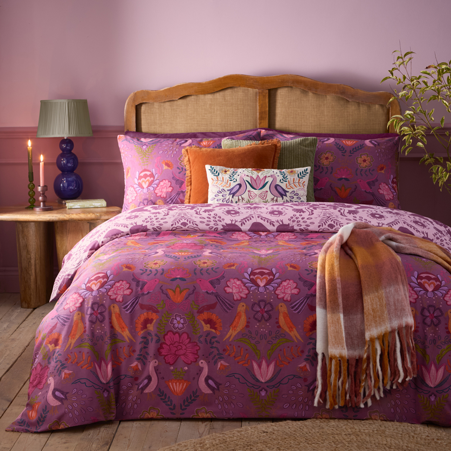Floral Reversible Duvet Cover Set - Damson